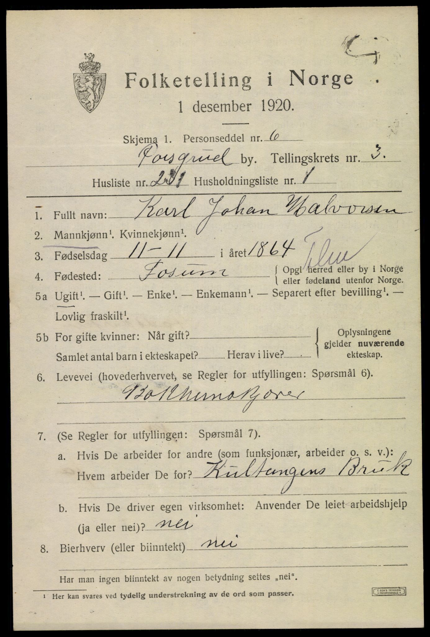 SAKO, 1920 census for Porsgrunn, 1920, p. 17359