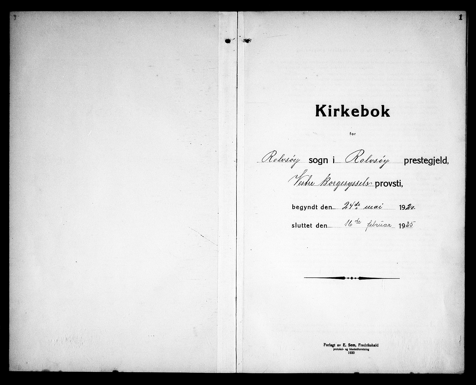 Rolvsøy prestekontor Kirkebøker, AV/SAO-A-2004/G/Ga/L0002: Parish register (copy) no. 2, 1920-1935, p. 1