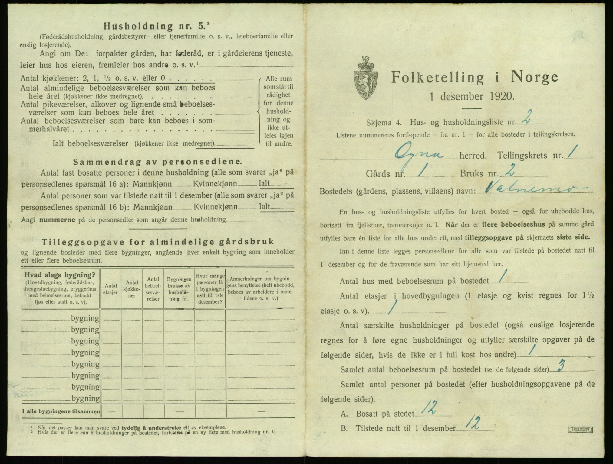 SAST, 1920 census for Ogna, 1920, p. 31