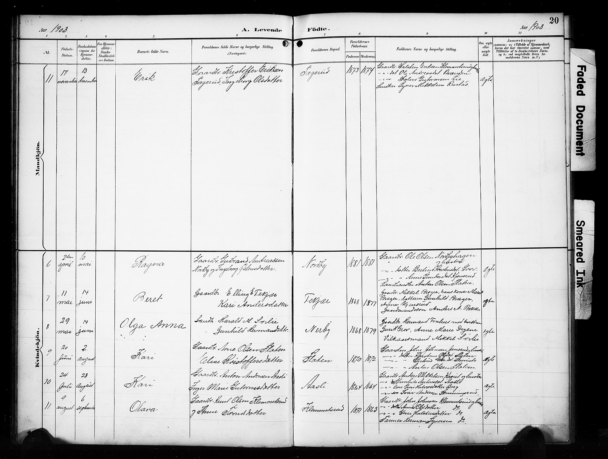 Sør-Aurdal prestekontor, SAH/PREST-128/H/Ha/Hab/L0017: Parish register (copy) no. 17, 1894-1923, p. 20