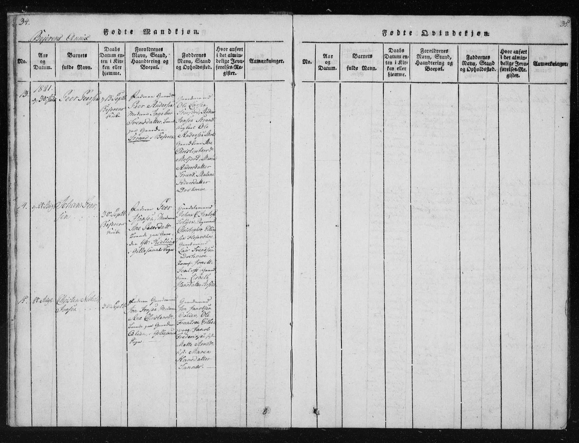 Ministerialprotokoller, klokkerbøker og fødselsregistre - Nordland, SAT/A-1459/805/L0096: Parish register (official) no. 805A03, 1820-1837, p. 34-35