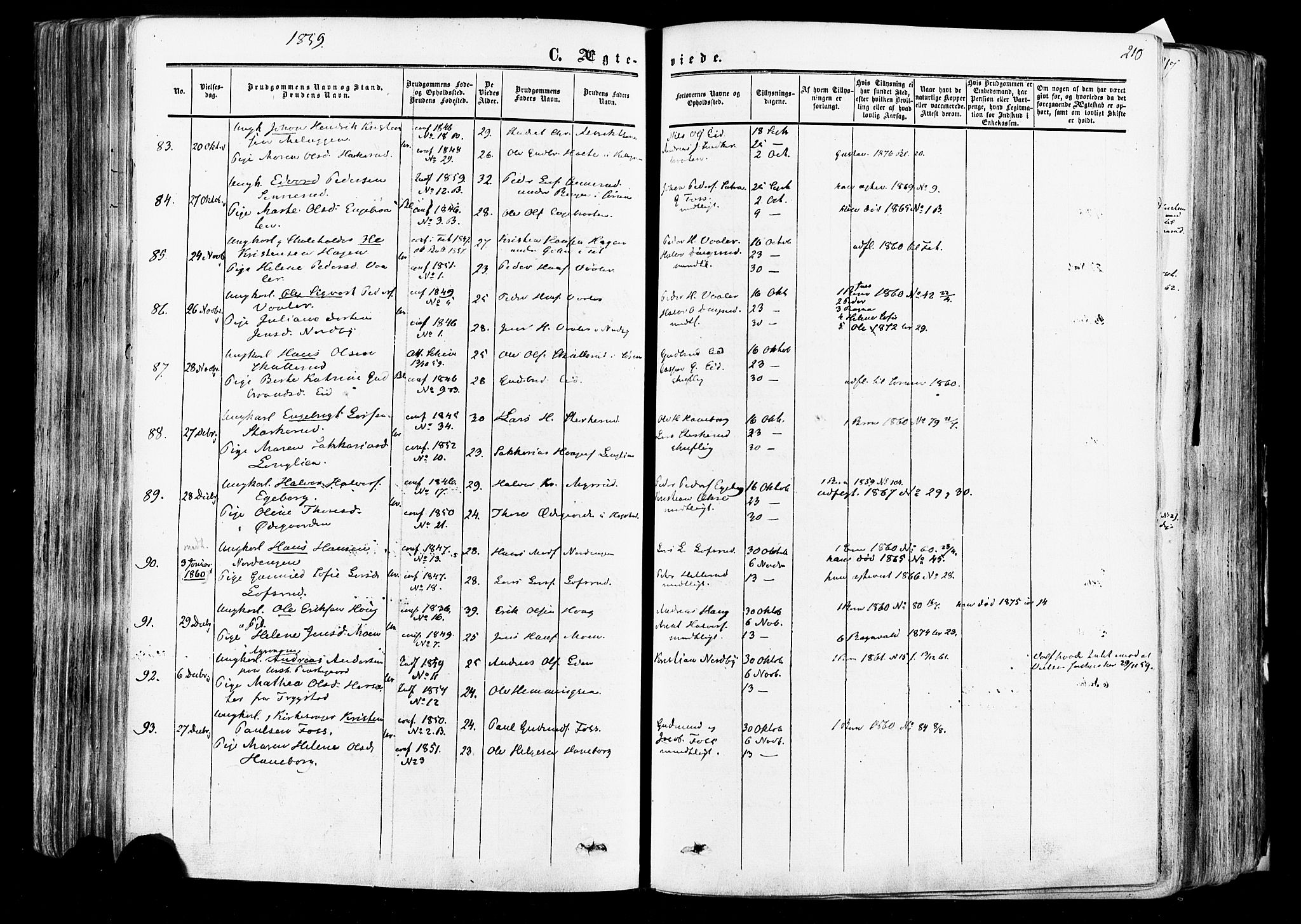 Aurskog prestekontor Kirkebøker, AV/SAO-A-10304a/F/Fa/L0007: Parish register (official) no. I 7, 1854-1877, p. 210