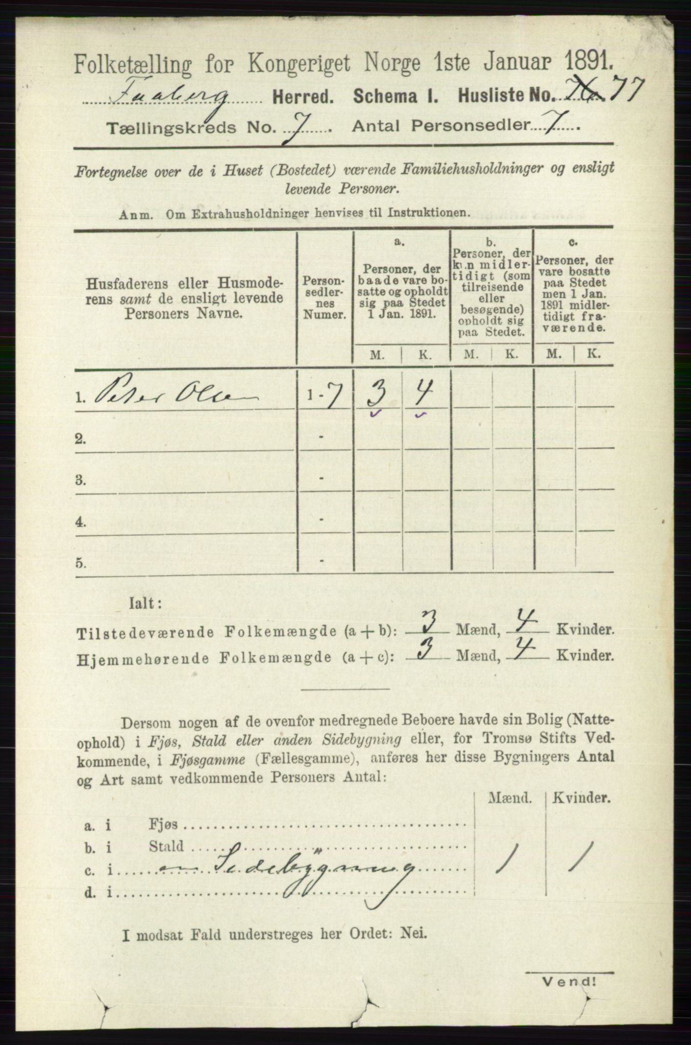 RA, 1891 census for 0524 Fåberg, 1891, p. 2765