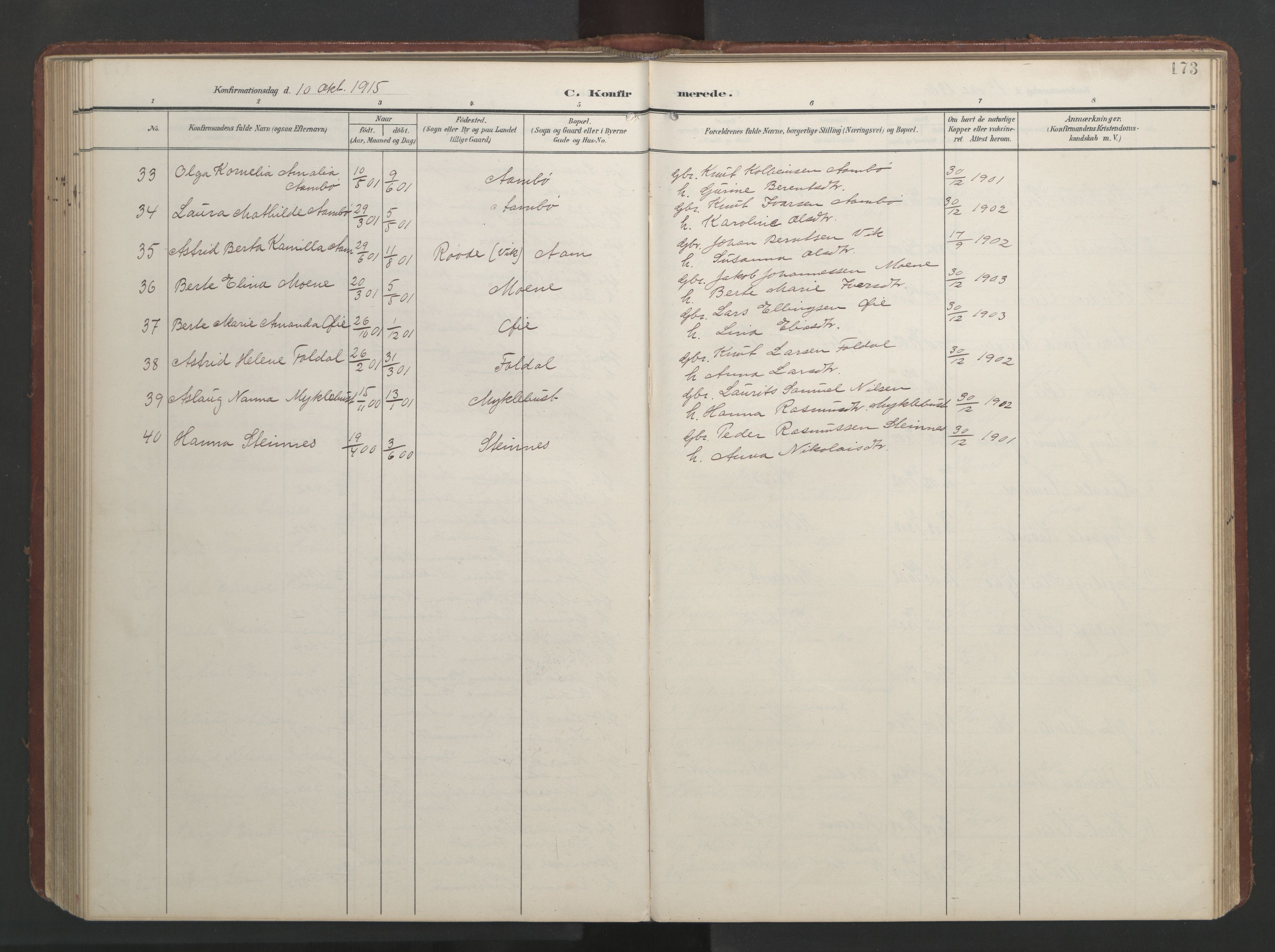 Ministerialprotokoller, klokkerbøker og fødselsregistre - Møre og Romsdal, AV/SAT-A-1454/513/L0190: Parish register (copy) no. 513C04, 1904-1926, p. 173