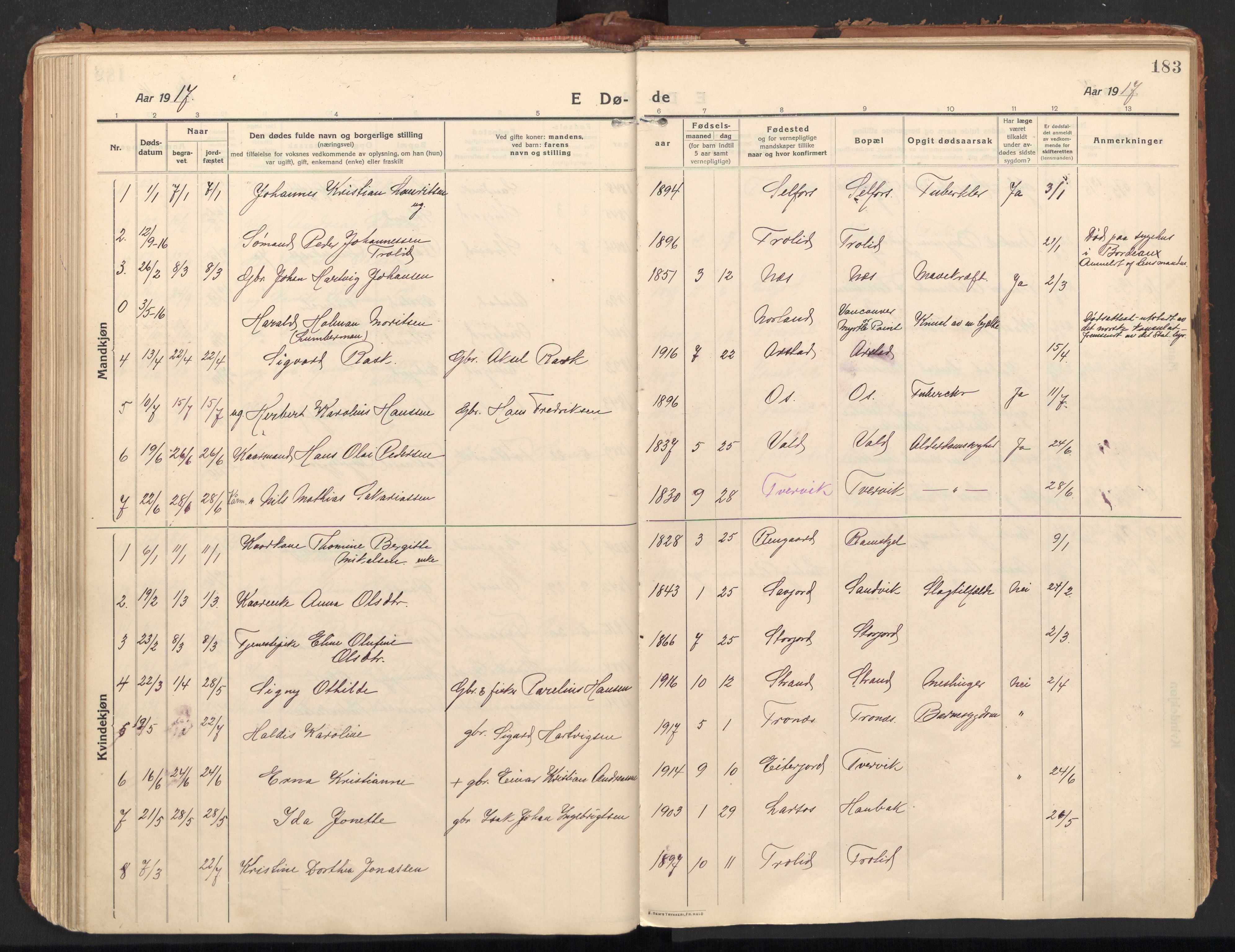 Ministerialprotokoller, klokkerbøker og fødselsregistre - Nordland, SAT/A-1459/846/L0650: Parish register (official) no. 846A08, 1916-1935, p. 183