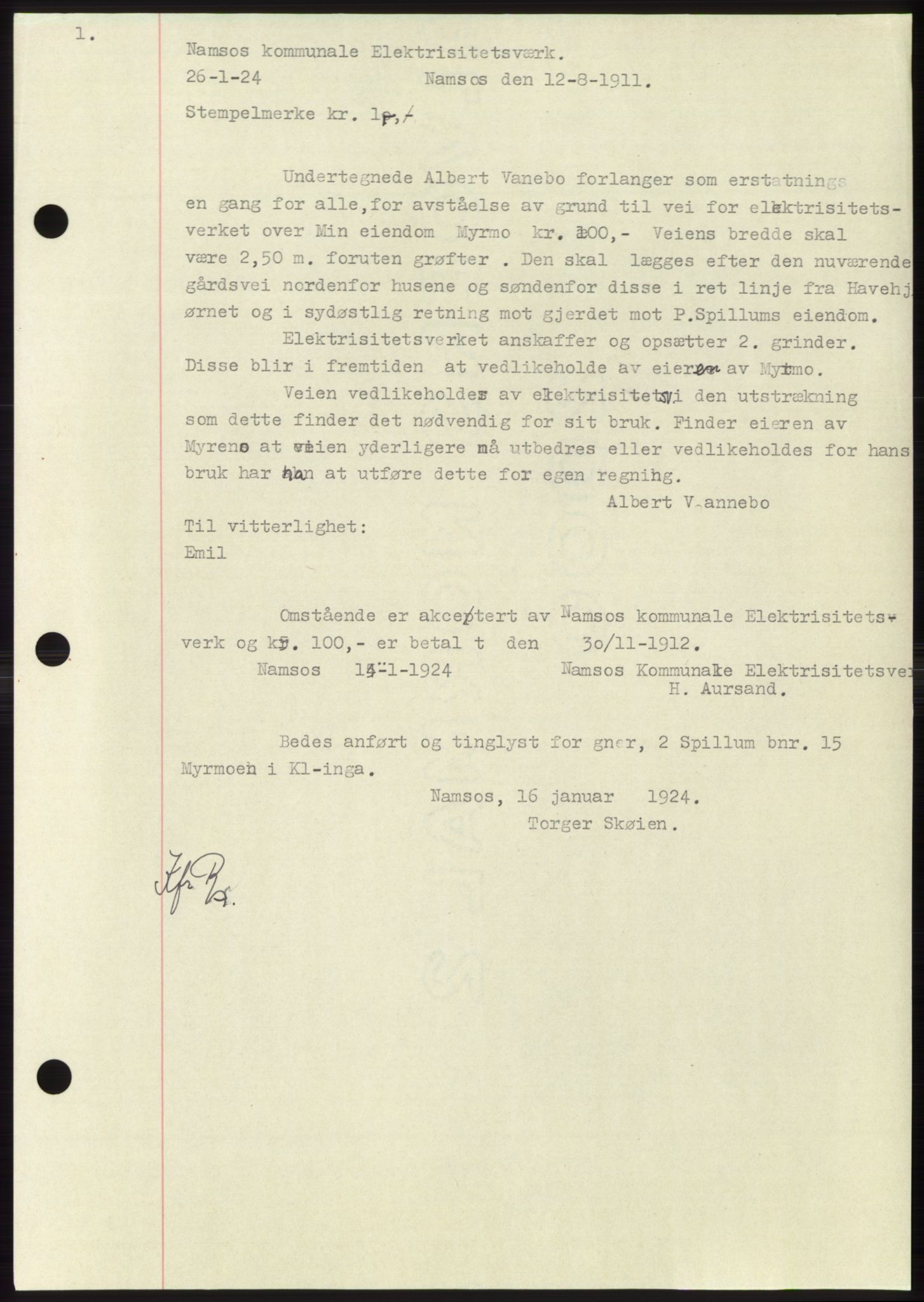 Namdal sorenskriveri, SAT/A-4133/1/2/2C: Mortgage book no. -, 1922-1925, Deed date: 26.01.1924