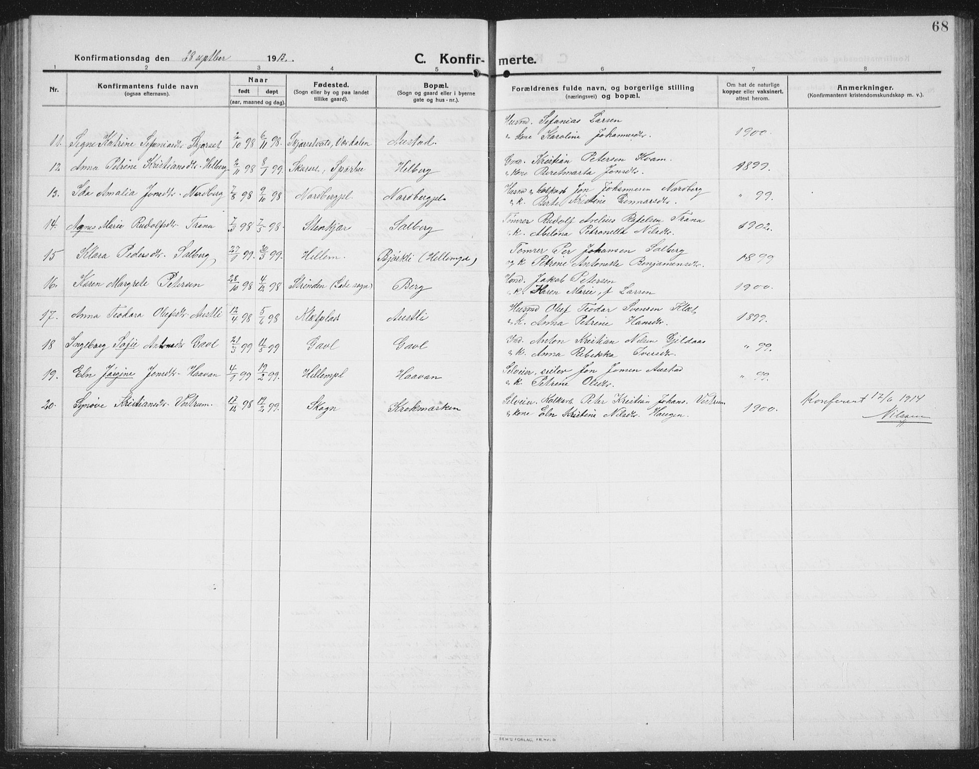 Ministerialprotokoller, klokkerbøker og fødselsregistre - Nord-Trøndelag, SAT/A-1458/731/L0312: Parish register (copy) no. 731C03, 1911-1935, p. 68