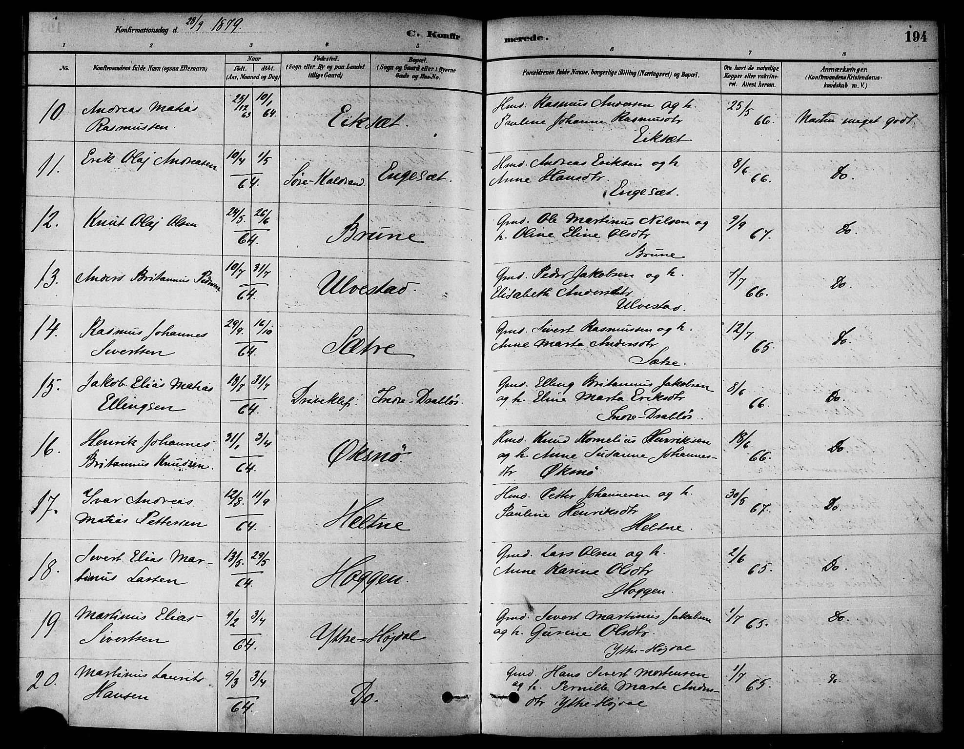 Ministerialprotokoller, klokkerbøker og fødselsregistre - Møre og Romsdal, AV/SAT-A-1454/511/L0141: Parish register (official) no. 511A08, 1878-1890, p. 194