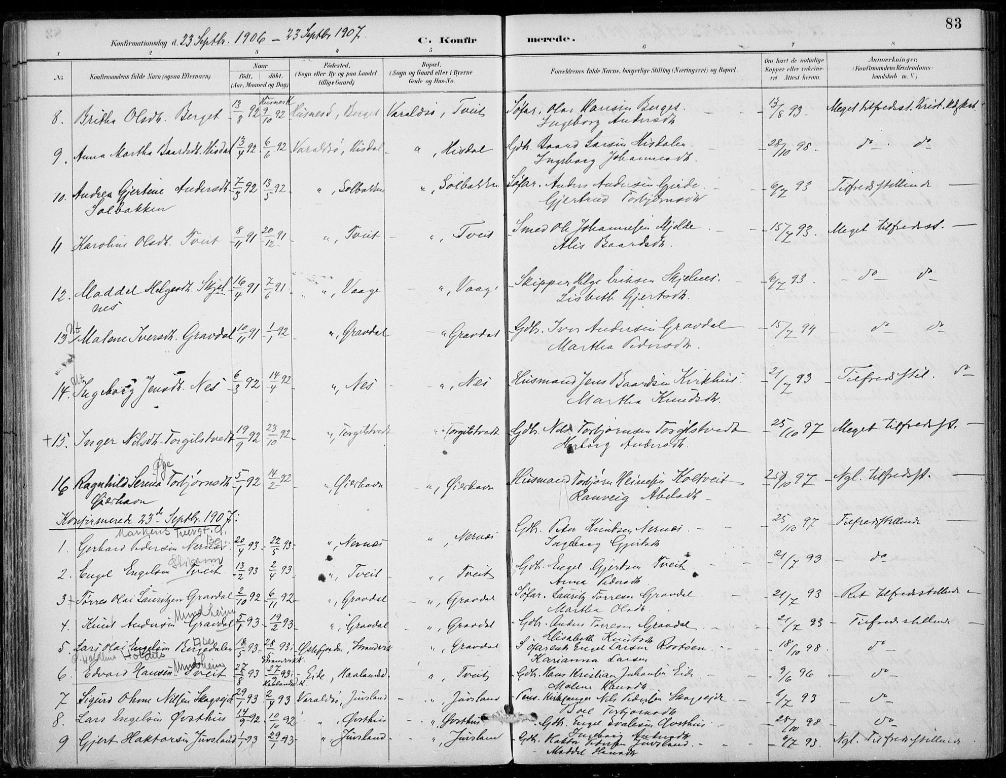 Strandebarm sokneprestembete, SAB/A-78401/H/Haa: Parish register (official) no. D  1, 1886-1912, p. 83