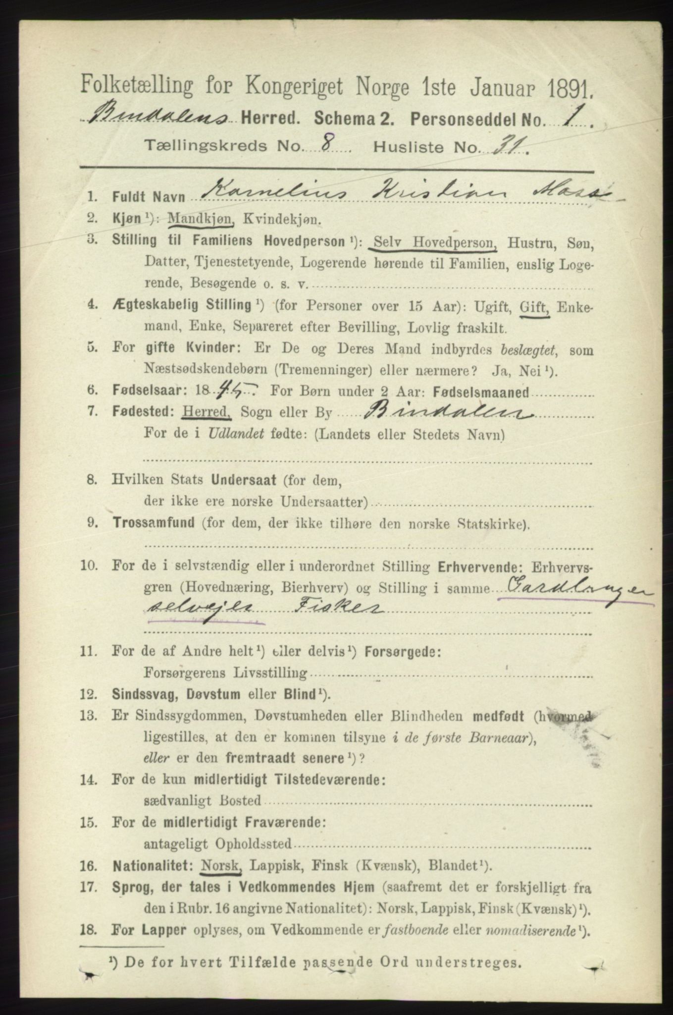 RA, 1891 census for 1811 Bindal, 1891, p. 2791