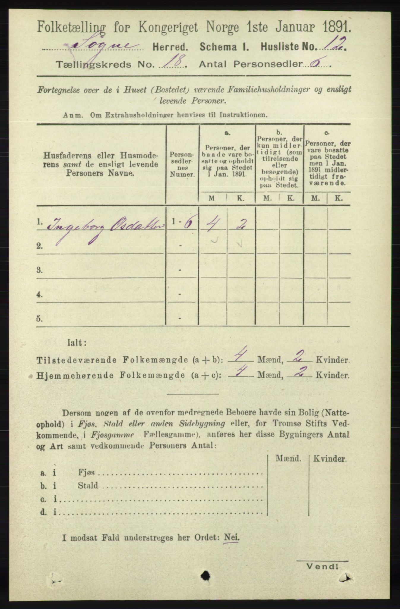 RA, 1891 census for 1018 Søgne, 1891, p. 4714