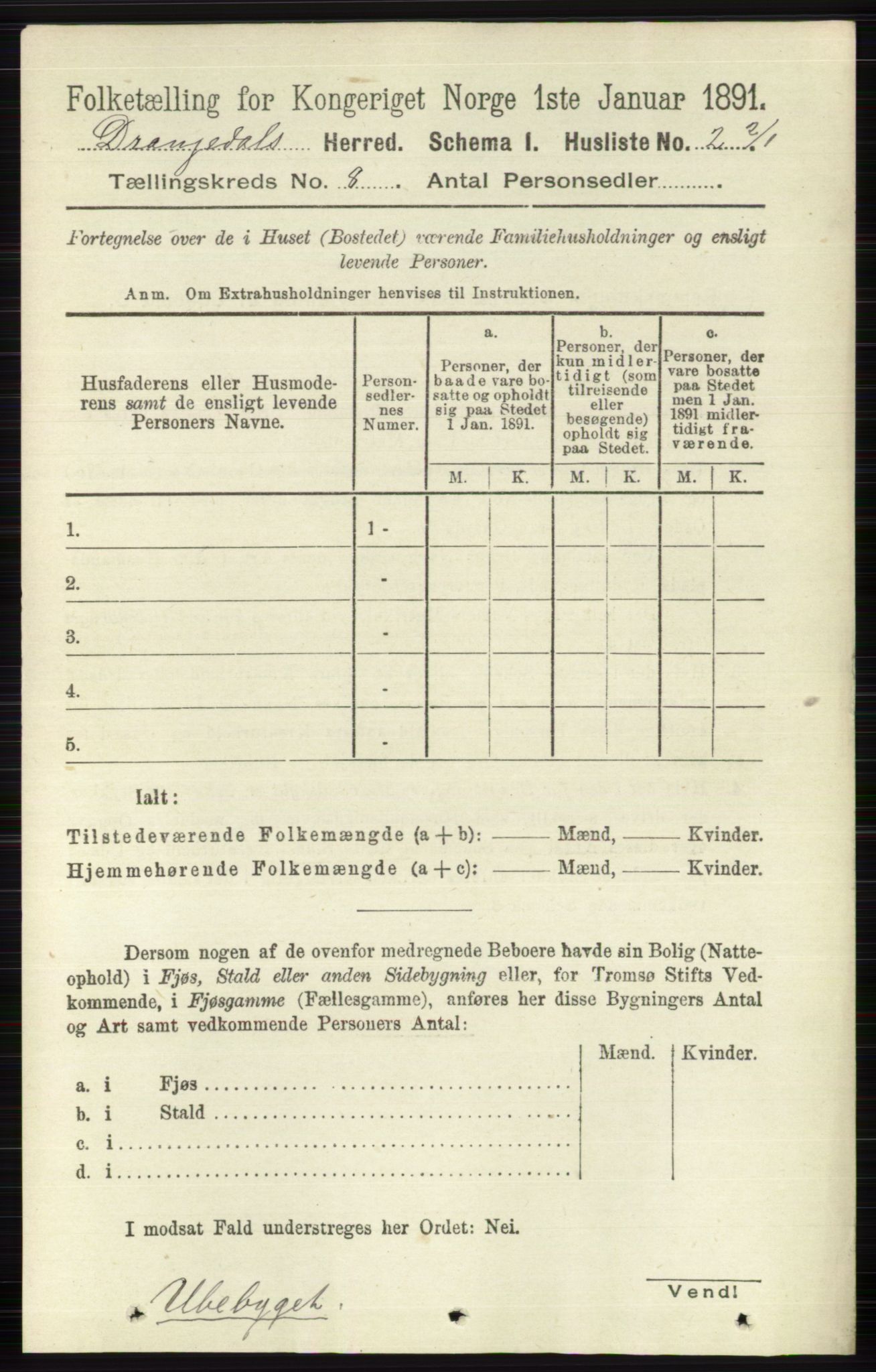 RA, 1891 census for 0817 Drangedal, 1891, p. 2577