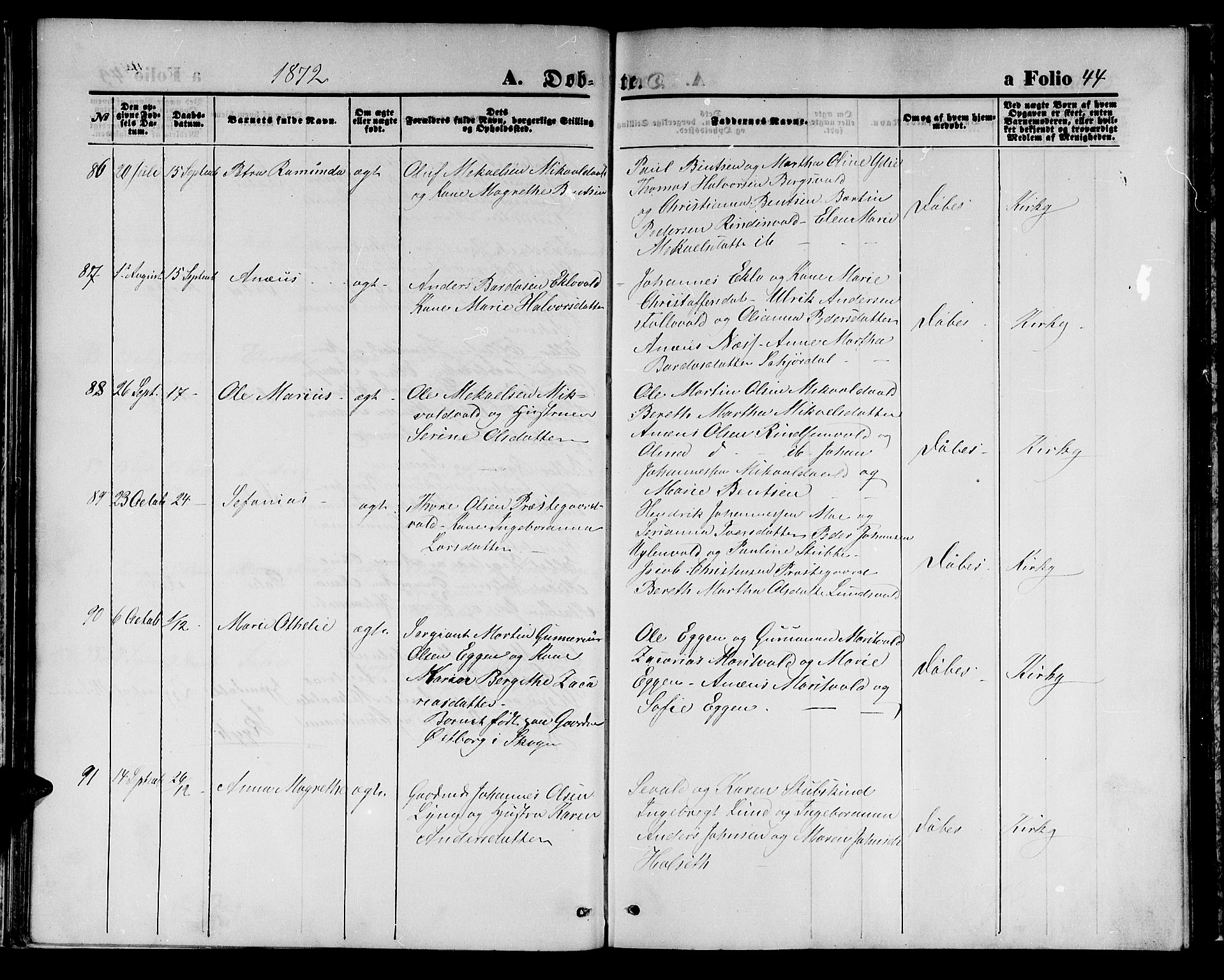 Ministerialprotokoller, klokkerbøker og fødselsregistre - Nord-Trøndelag, SAT/A-1458/723/L0255: Parish register (copy) no. 723C03, 1869-1879, p. 44