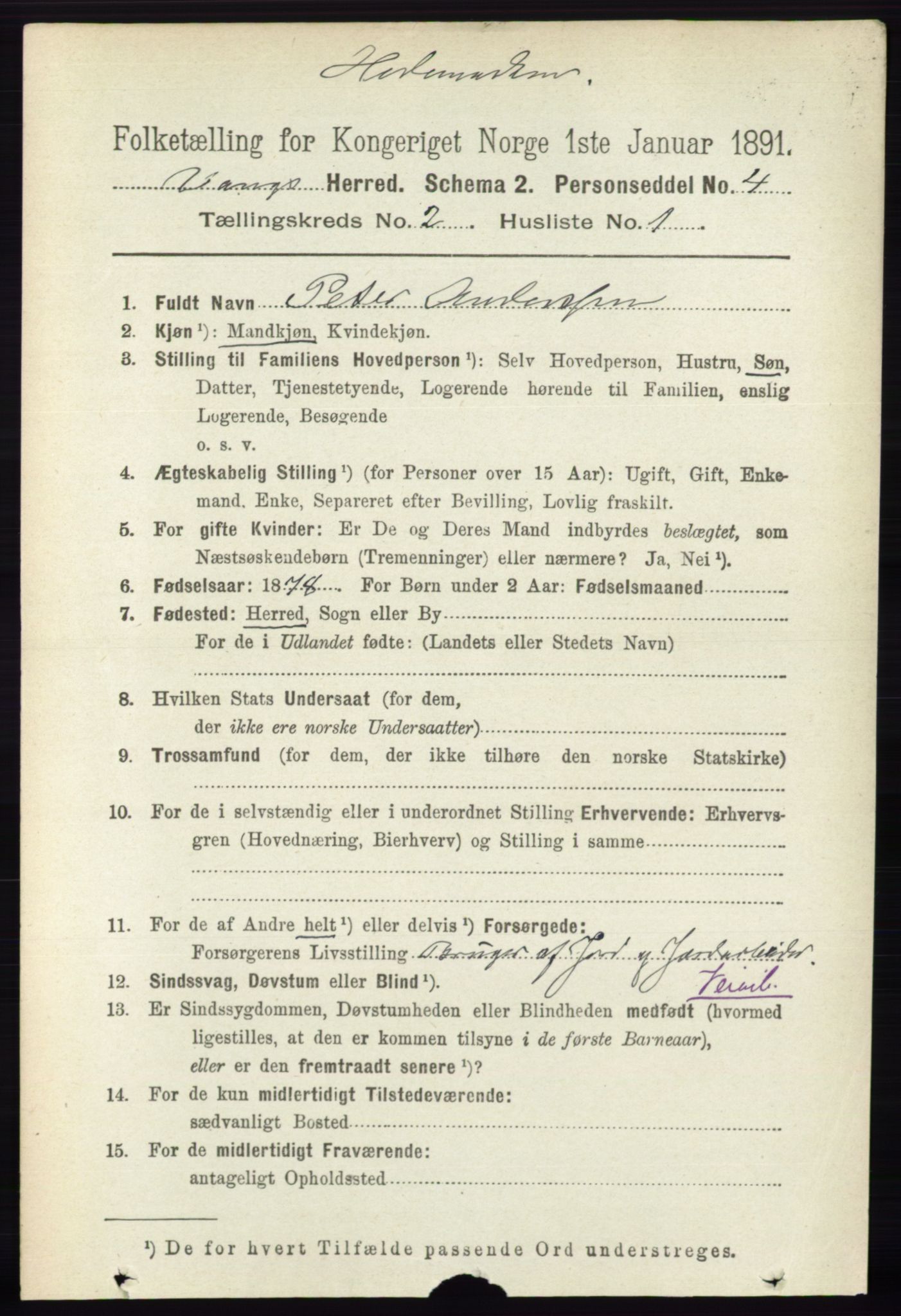 RA, 1891 census for 0414 Vang, 1891, p. 1042