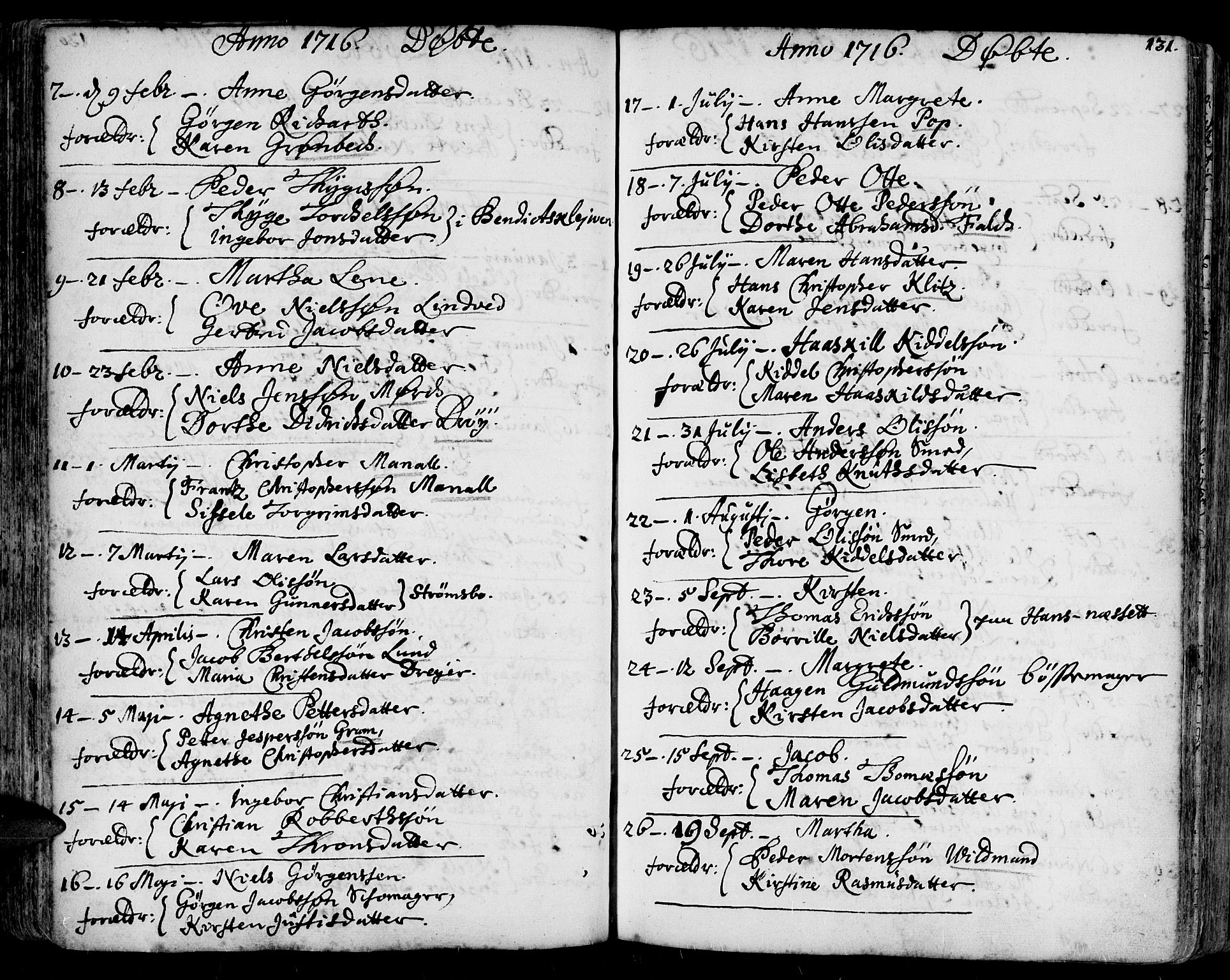 Arendal sokneprestkontor, Trefoldighet, AV/SAK-1111-0040/F/Fa/L0001: Parish register (official) no. A 1, 1703-1815, p. 131