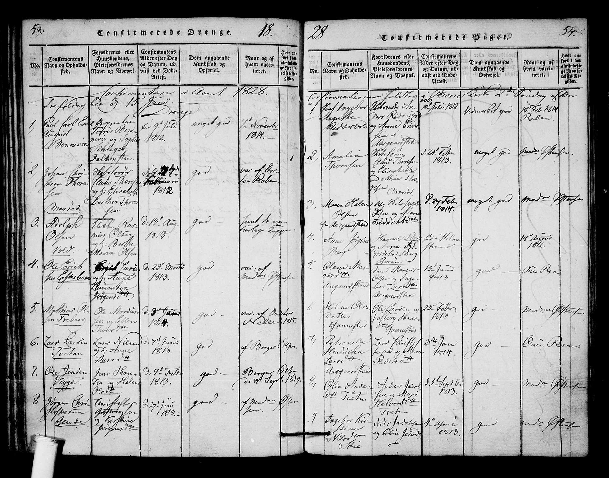 Borre kirkebøker, SAKO/A-338/F/Fa/L0004: Parish register (official) no. I 4, 1815-1845, p. 53-54