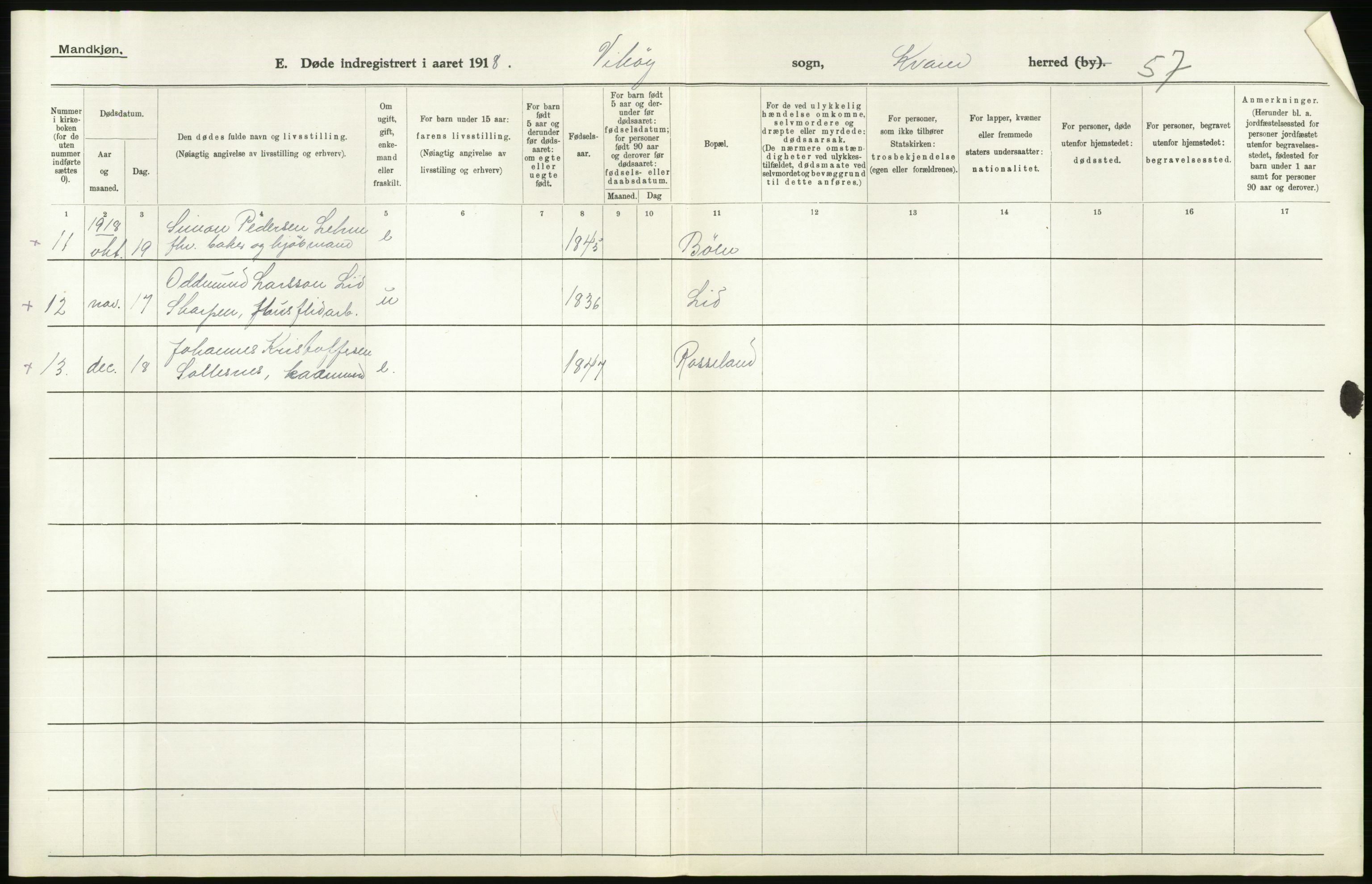 Statistisk sentralbyrå, Sosiodemografiske emner, Befolkning, AV/RA-S-2228/D/Df/Dfb/Dfbh/L0036: Hordaland fylke: Døde., 1918, p. 326