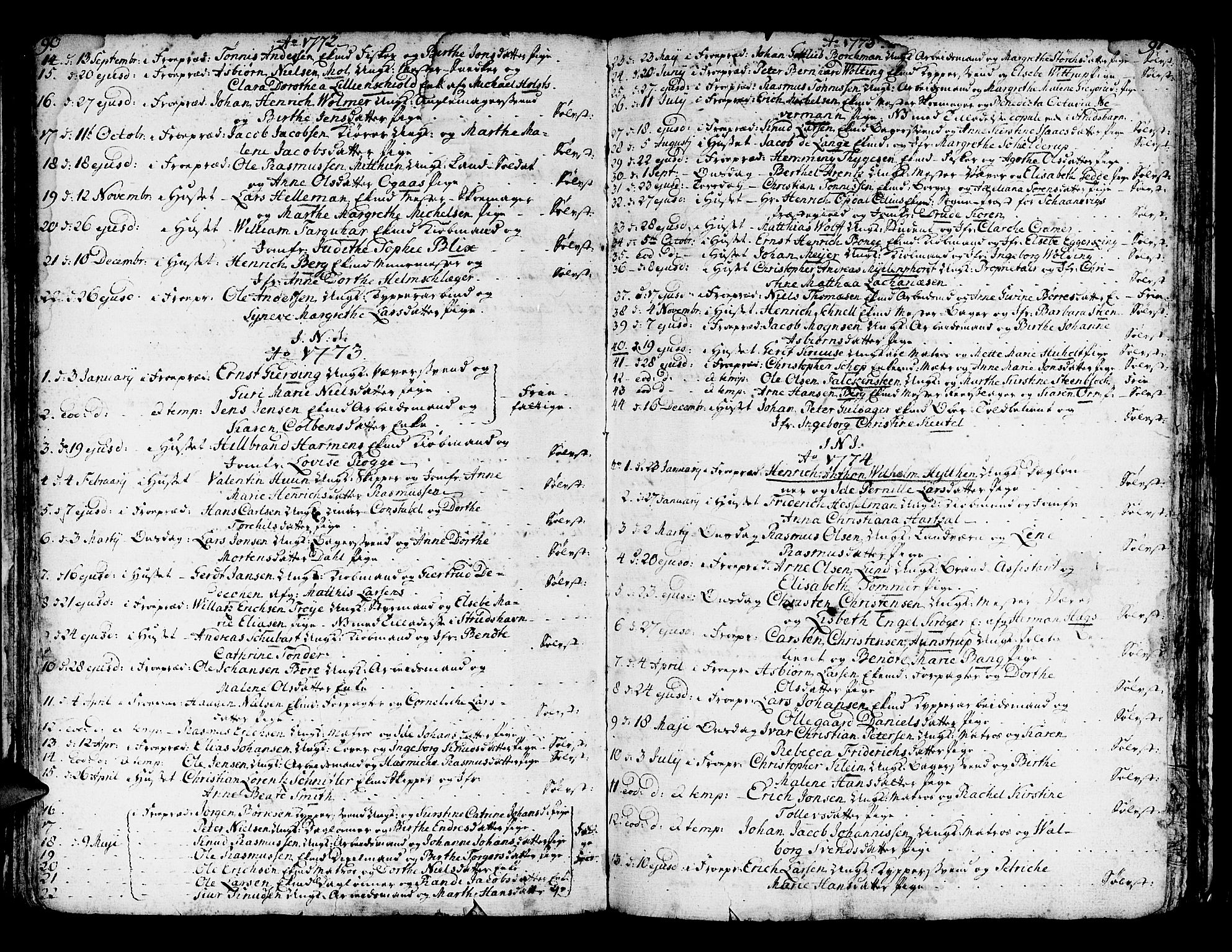 Domkirken sokneprestembete, SAB/A-74801/H/Haa/L0007: Parish register (official) no. A 7, 1725-1826, p. 90-91