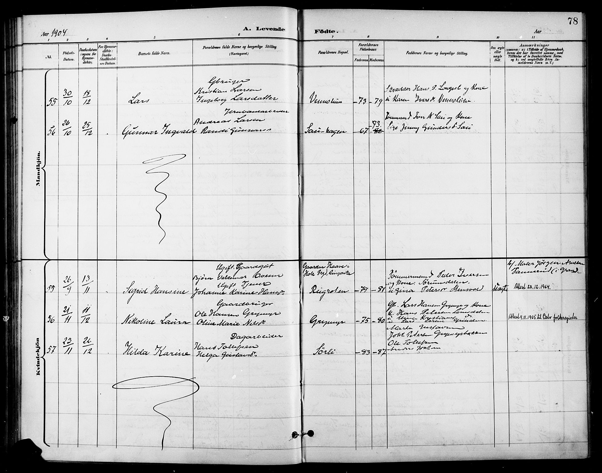 Gran prestekontor, SAH/PREST-112/H/Ha/Haa/L0019: Parish register (official) no. 19, 1898-1907, p. 78