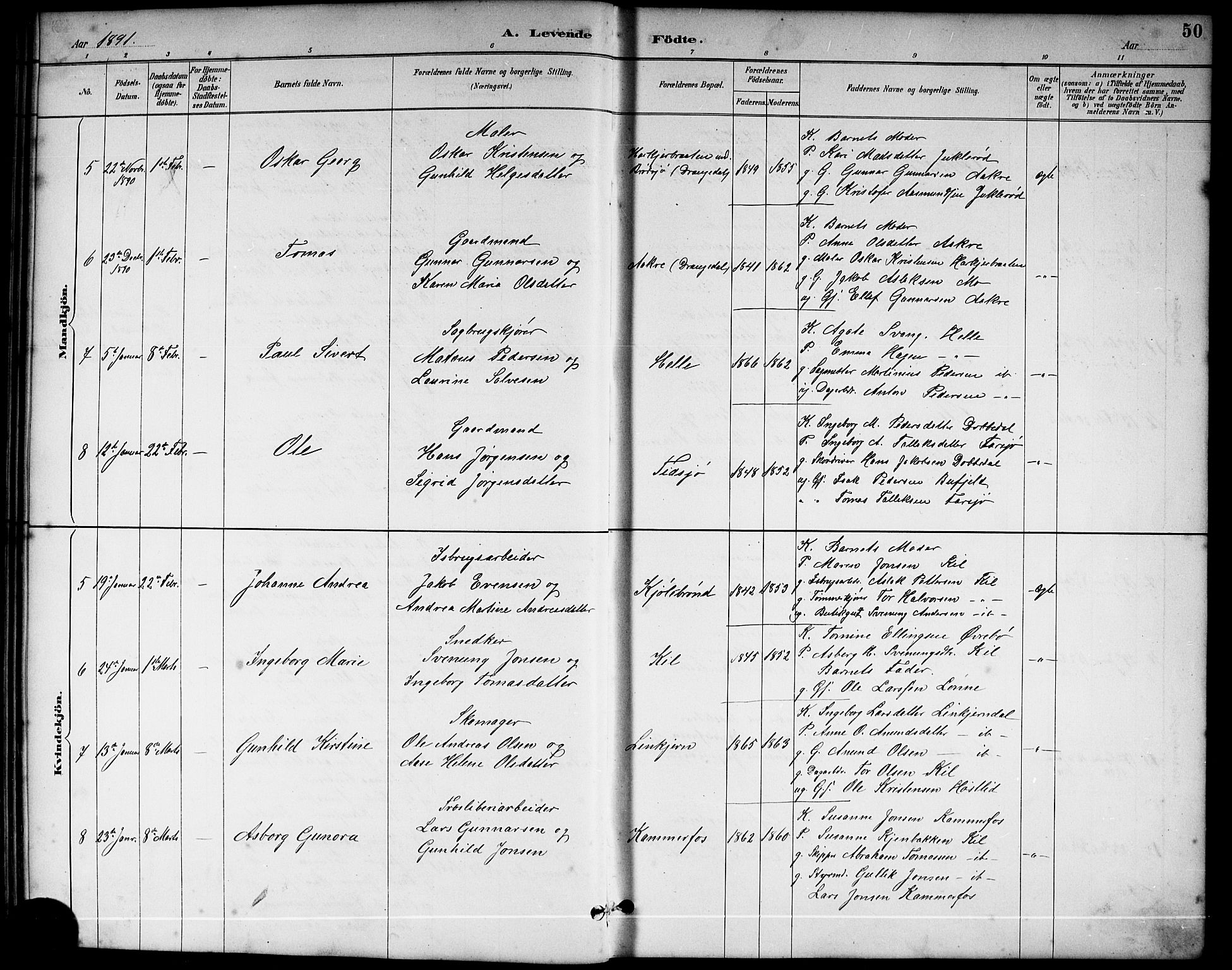 Sannidal kirkebøker, AV/SAKO-A-296/G/Ga/L0003: Parish register (copy) no. 3, 1887-1922, p. 50