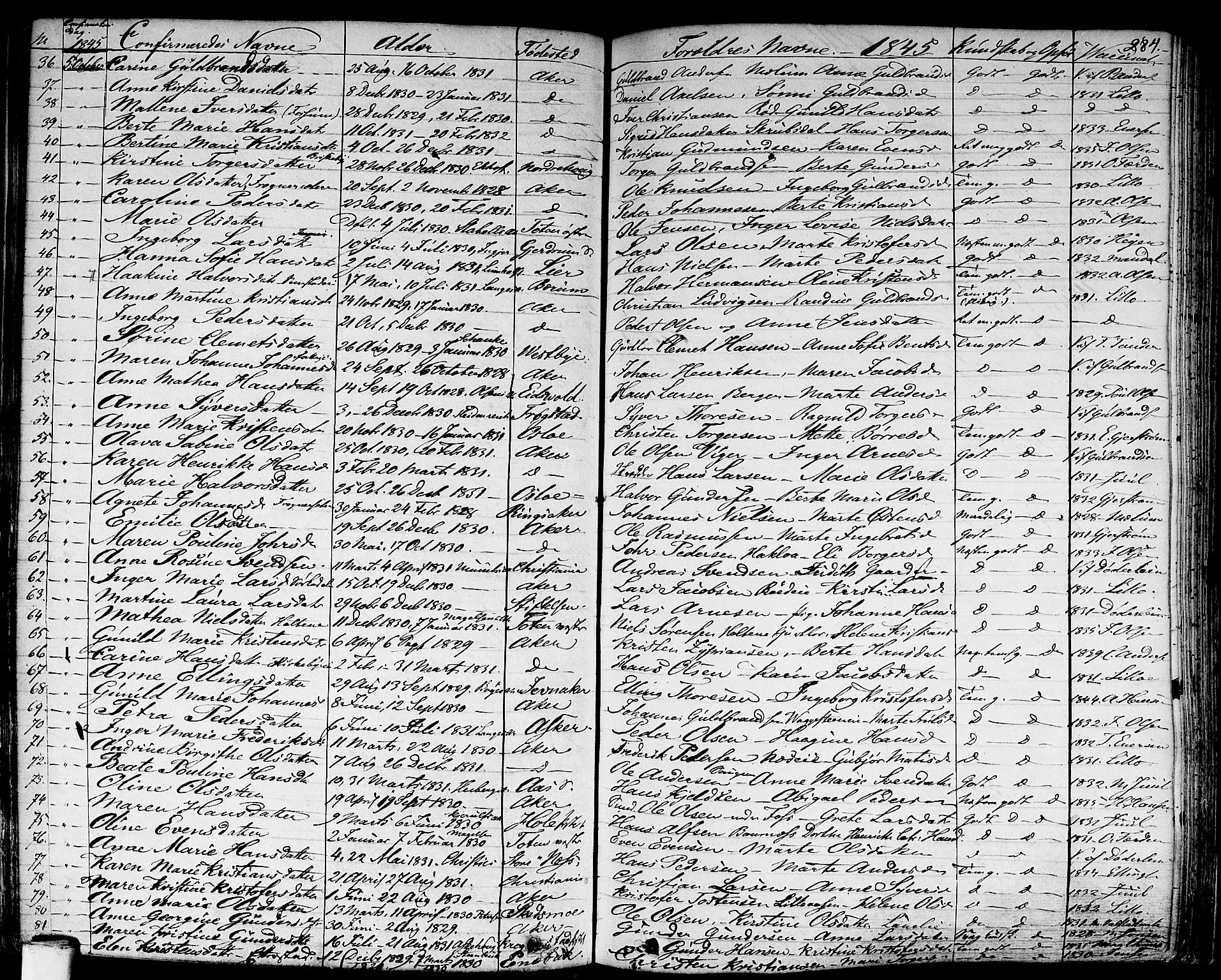 Aker prestekontor kirkebøker, SAO/A-10861/F/L0018: Parish register (official) no. 17, 1829-1852, p. 284