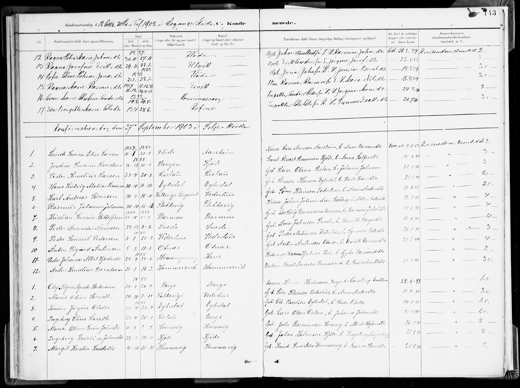 Selje sokneprestembete, SAB/A-99938/H/Ha/Haa/Haab: Parish register (official) no. B 2, 1891-1907, p. 143