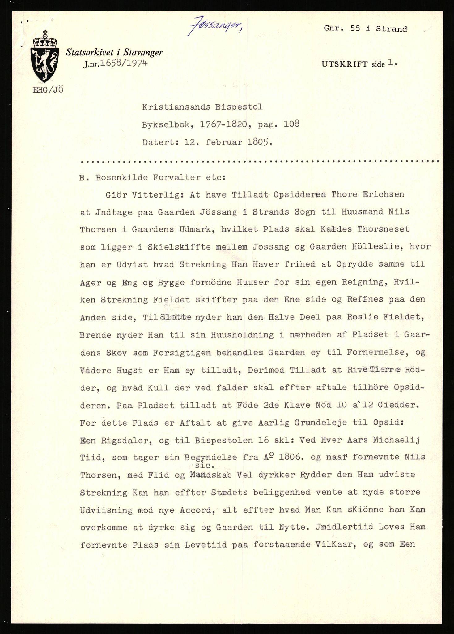 Statsarkivet i Stavanger, SAST/A-101971/03/Y/Yj/L0045: Avskrifter sortert etter gårdsnavn: Jørmeland - Jåtten, 1750-1930, p. 205