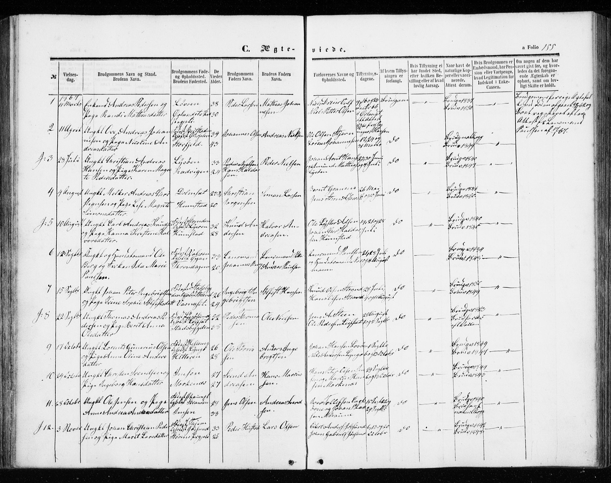 Ministerialprotokoller, klokkerbøker og fødselsregistre - Sør-Trøndelag, SAT/A-1456/655/L0678: Parish register (official) no. 655A07, 1861-1873, p. 155