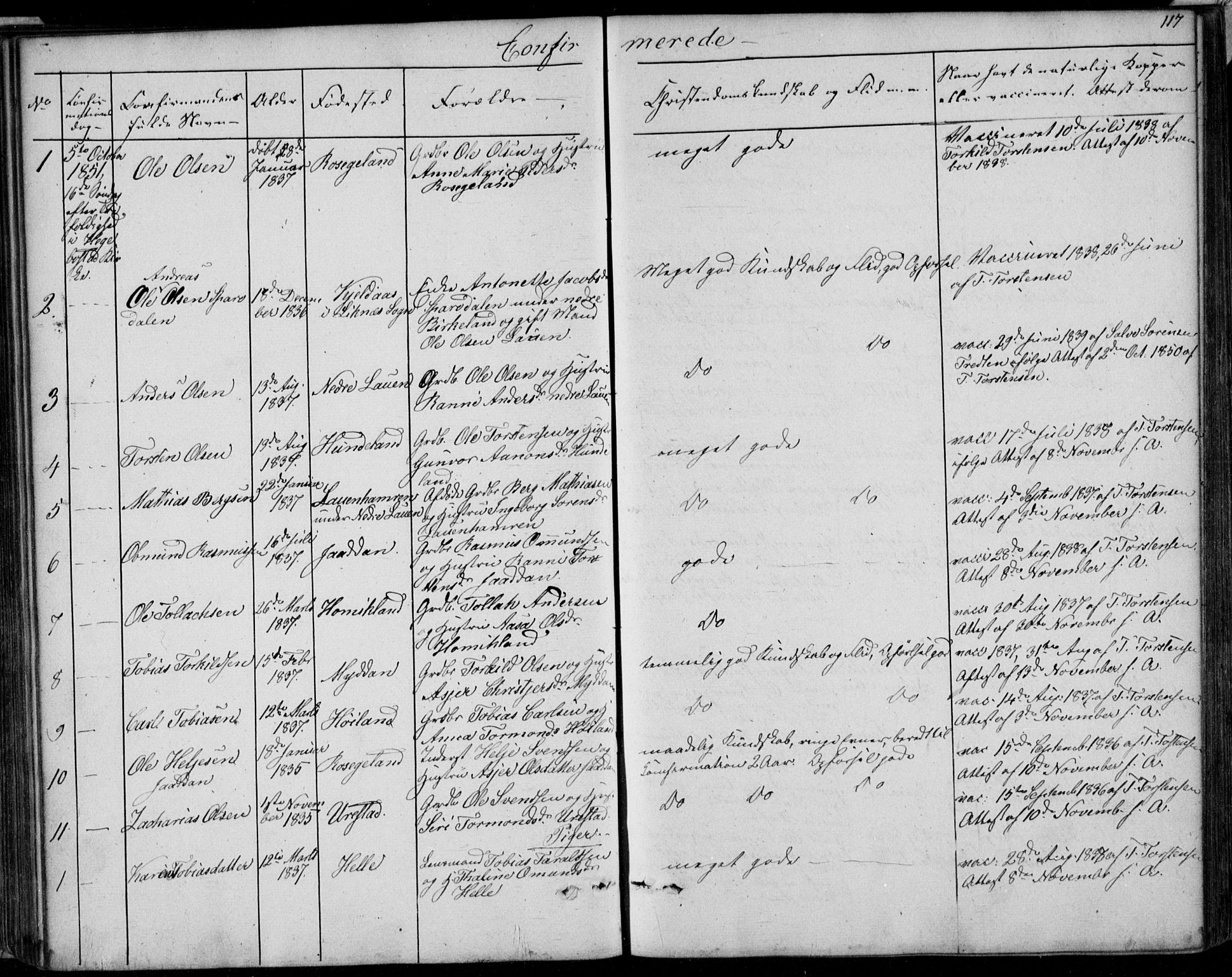 Hægebostad sokneprestkontor, SAK/1111-0024/F/Fb/Fba/L0002: Parish register (copy) no. B 2, 1851-1882, p. 117