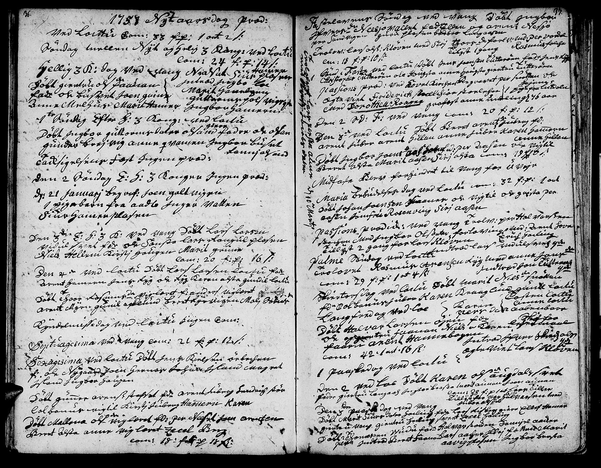 Ministerialprotokoller, klokkerbøker og fødselsregistre - Nord-Trøndelag, SAT/A-1458/713/L0109: Parish register (official) no. 713A01, 1750-1778, p. 36-37