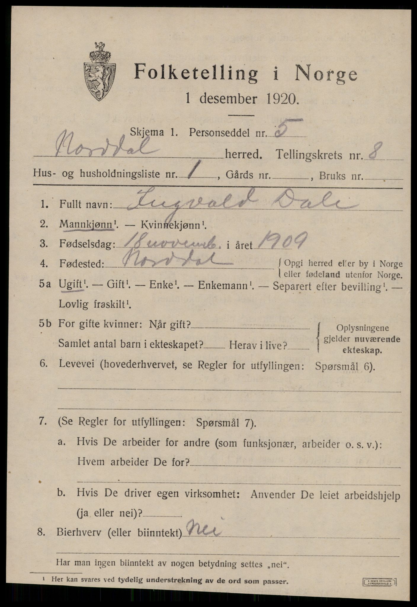 SAT, 1920 census for Norddal, 1920, p. 4045