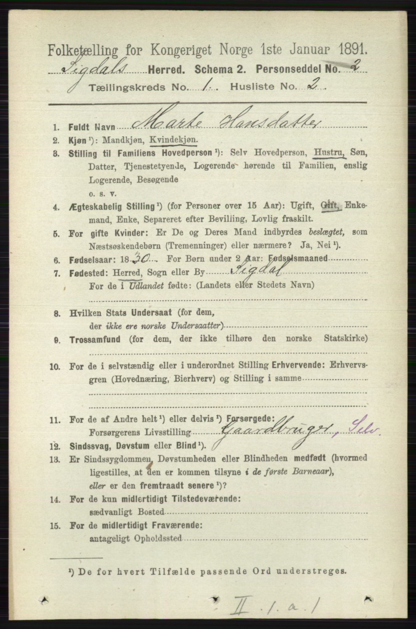 RA, 1891 census for 0621 Sigdal, 1891, p. 192