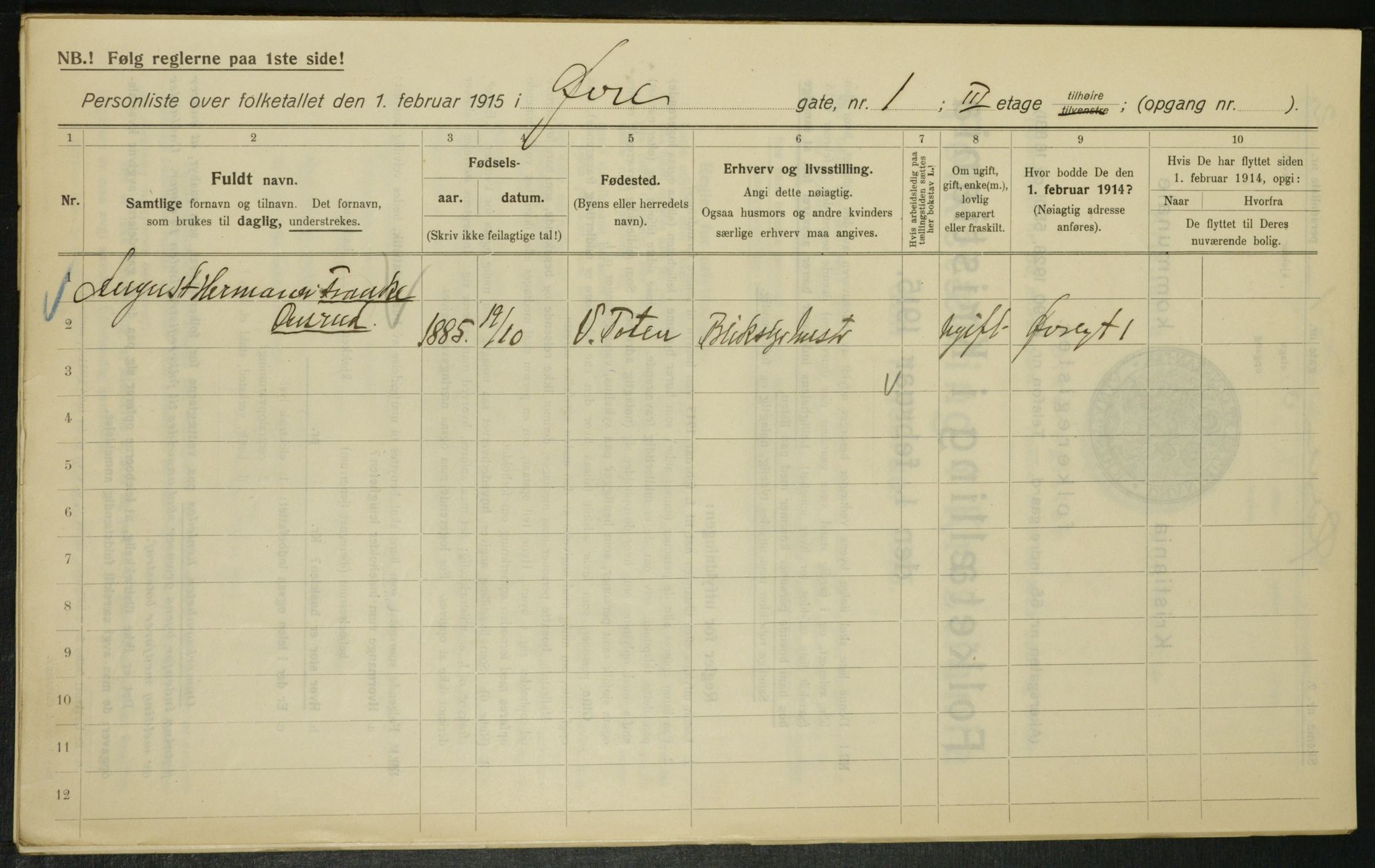 OBA, Municipal Census 1915 for Kristiania, 1915, p. 130371