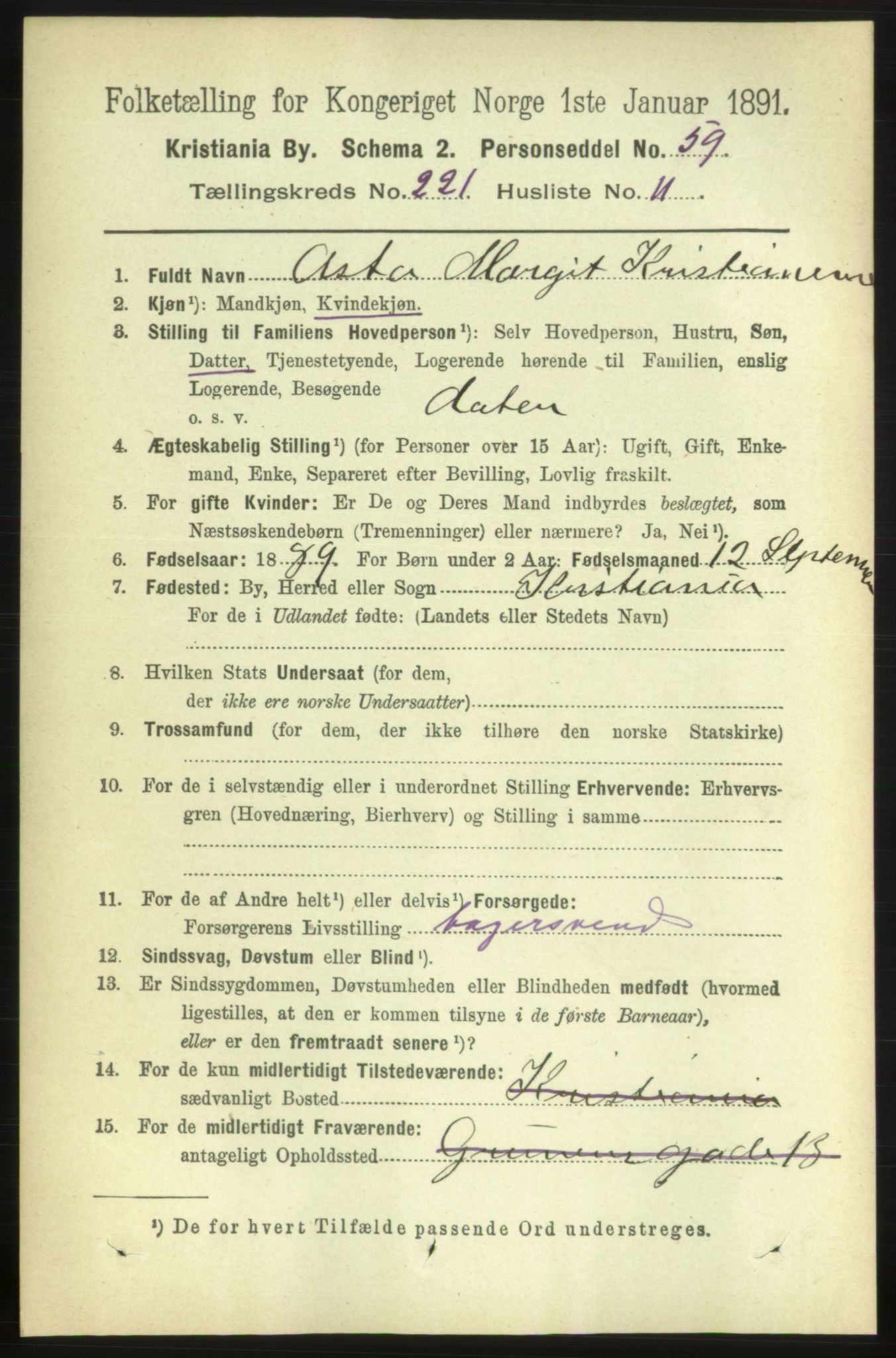 RA, 1891 census for 0301 Kristiania, 1891, p. 132649