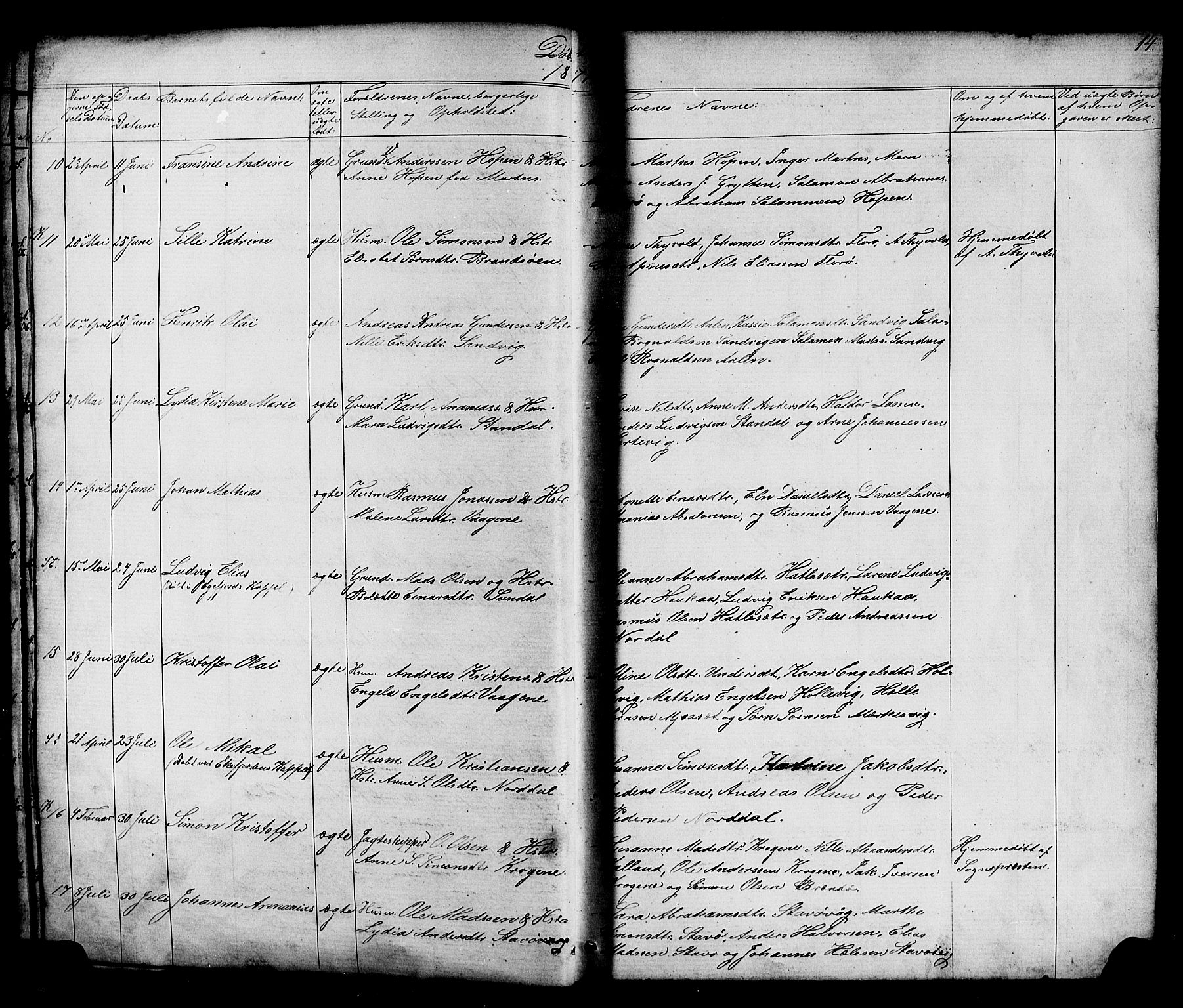 Kinn sokneprestembete, AV/SAB-A-80801/H/Hab/Habc/L0002: Parish register (copy) no. C 2, 1869-1918, p. 14