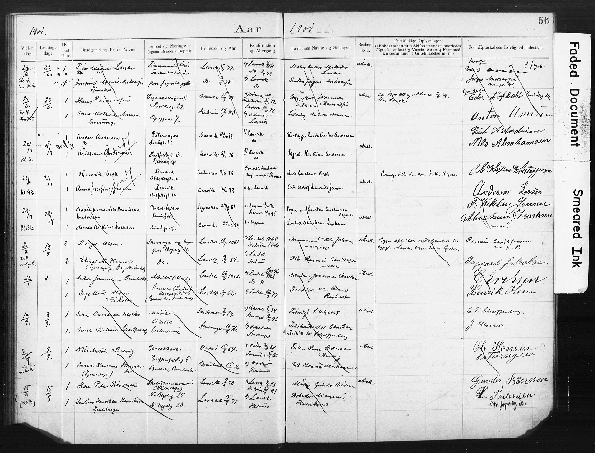 Larvik kirkebøker, AV/SAKO-A-352/H/Ha/L0002: Banns register no. 2, 1892-1907, p. 56