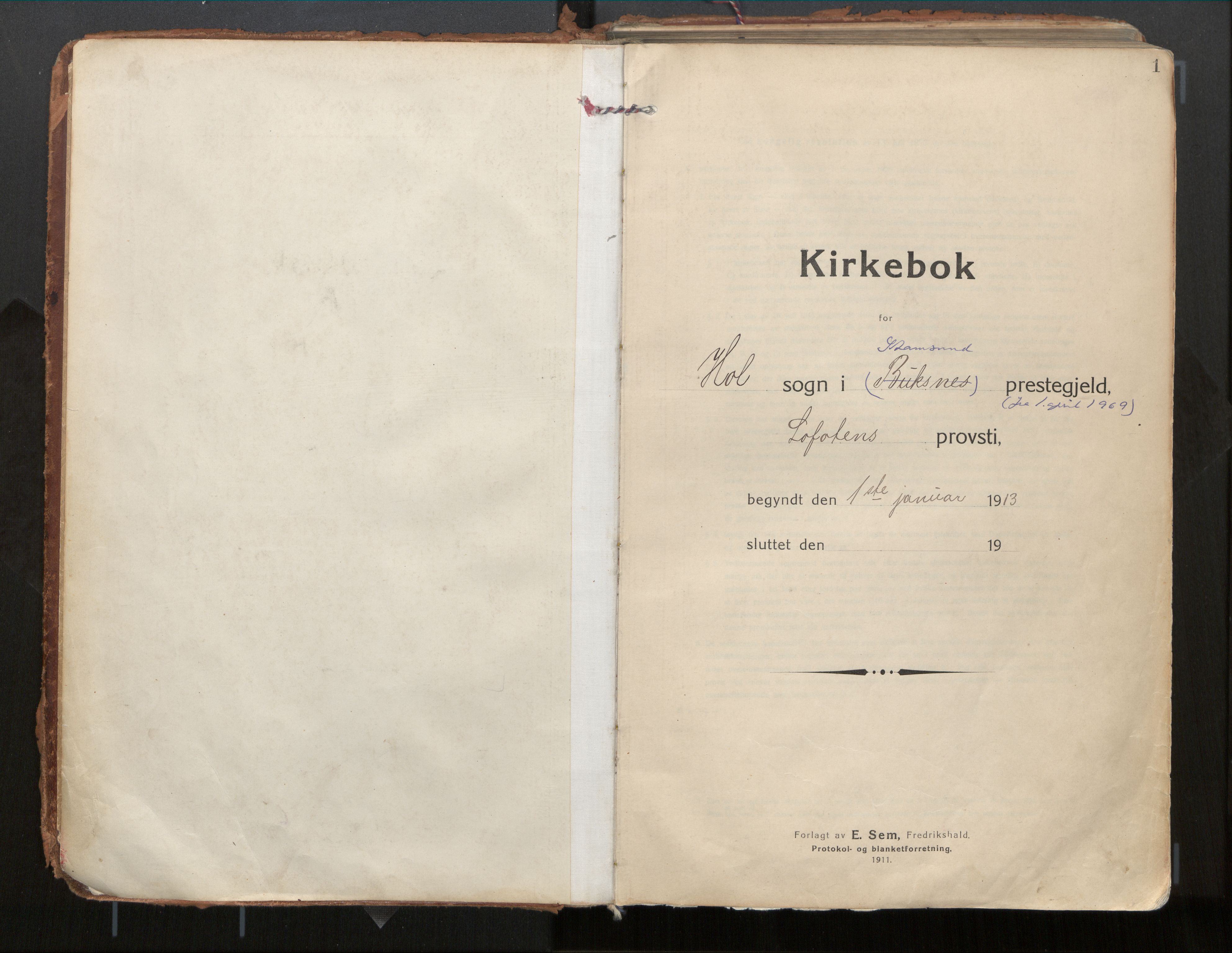 Ministerialprotokoller, klokkerbøker og fødselsregistre - Nordland, AV/SAT-A-1459/882/L1181: Parish register (official) no. 882A03, 1913-1937, p. 1