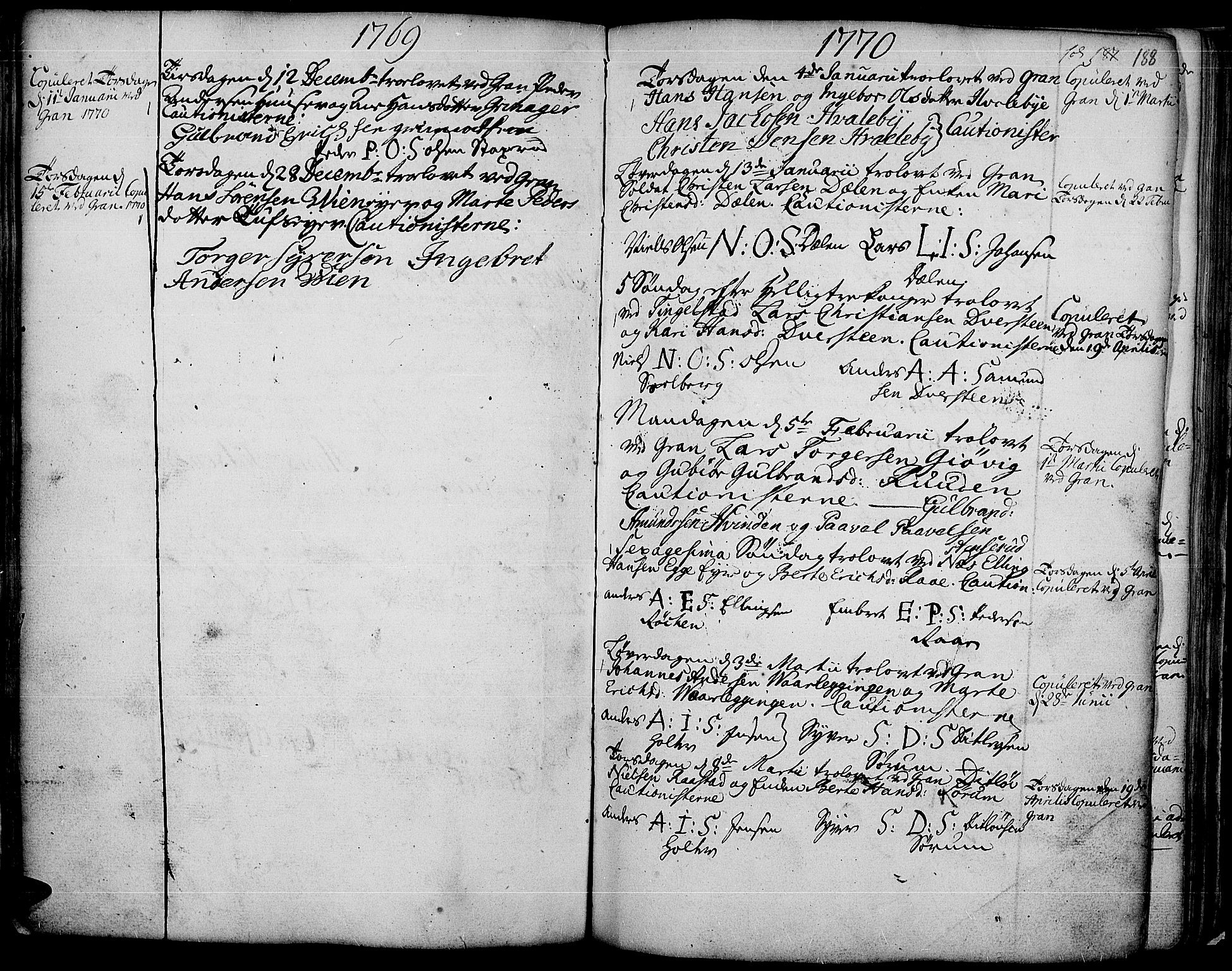 Gran prestekontor, SAH/PREST-112/H/Ha/Haa/L0004: Parish register (official) no. 4, 1759-1775, p. 188