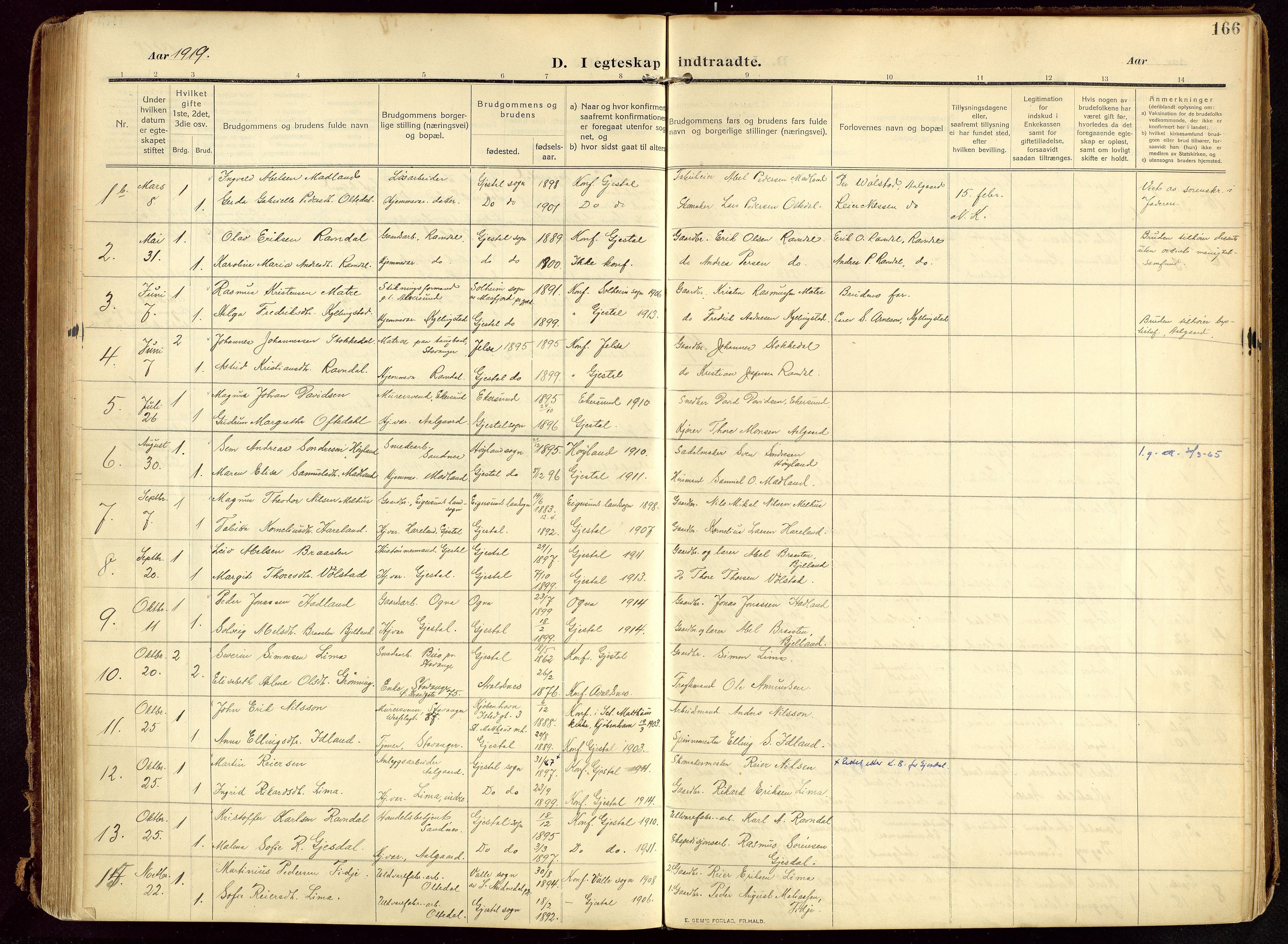 Lye sokneprestkontor, SAST/A-101794/002/B/L0001: Parish register (official) no. A 13, 1910-1925, p. 166