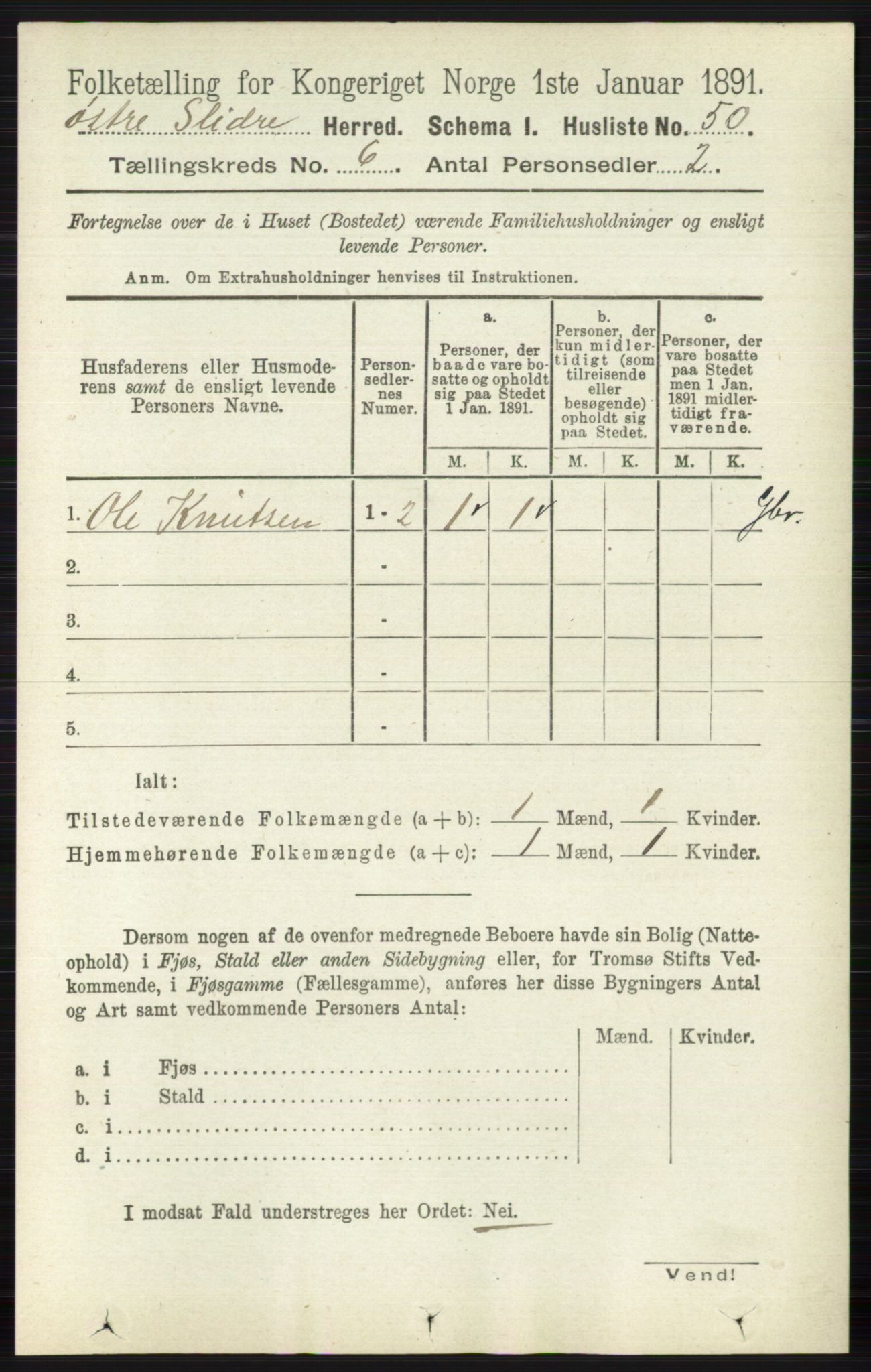 RA, 1891 census for 0544 Øystre Slidre, 1891, p. 1790