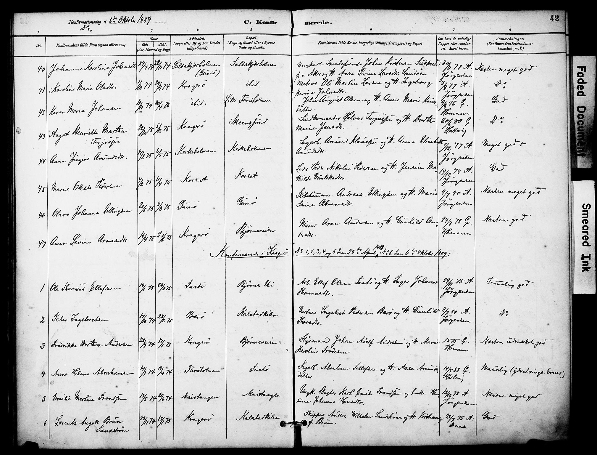 Skåtøy kirkebøker, AV/SAKO-A-304/F/Fa/L0003: Parish register (official) no. I 3, 1884-1899, p. 42