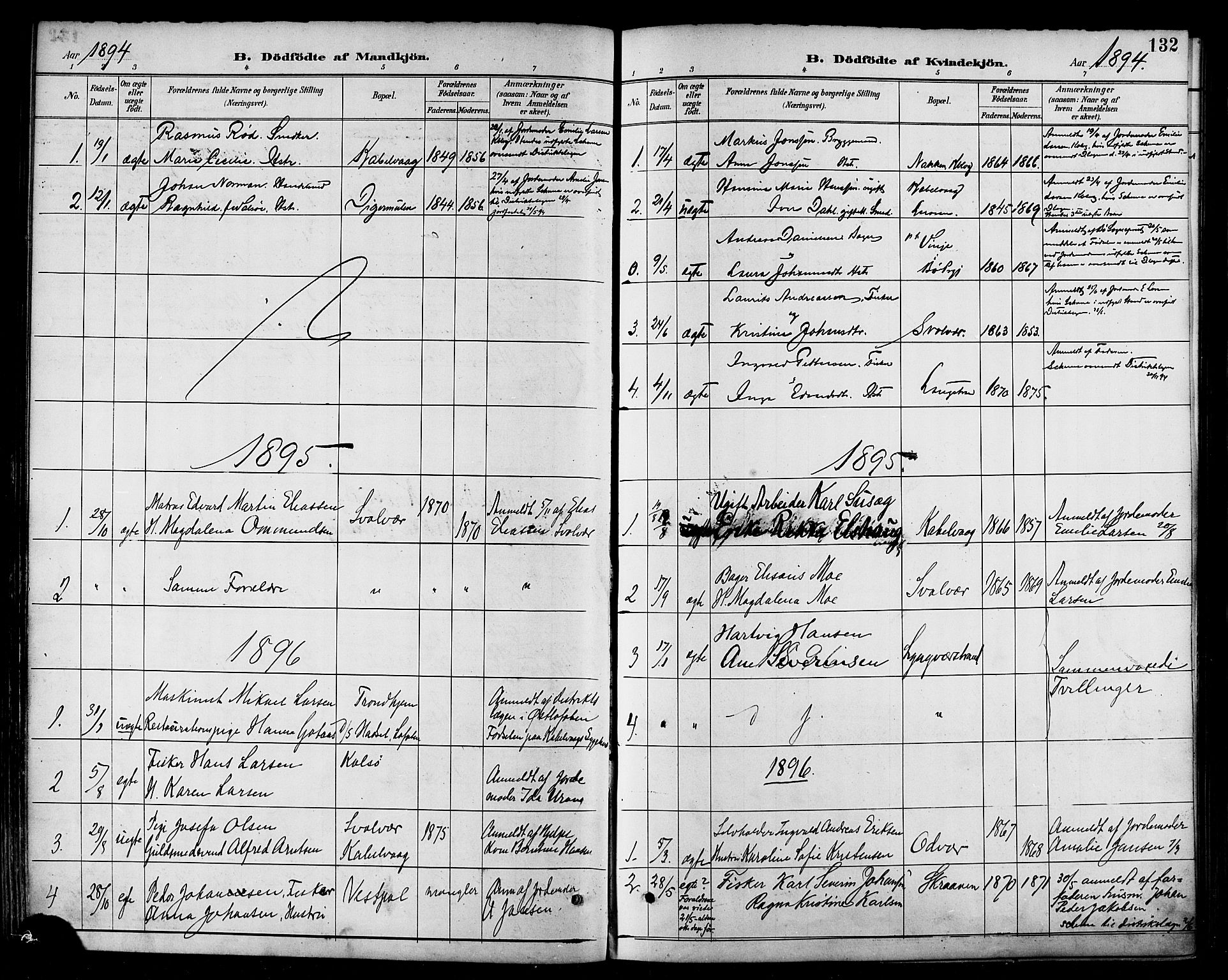 Ministerialprotokoller, klokkerbøker og fødselsregistre - Nordland, AV/SAT-A-1459/874/L1060: Parish register (official) no. 874A04, 1890-1899, p. 132