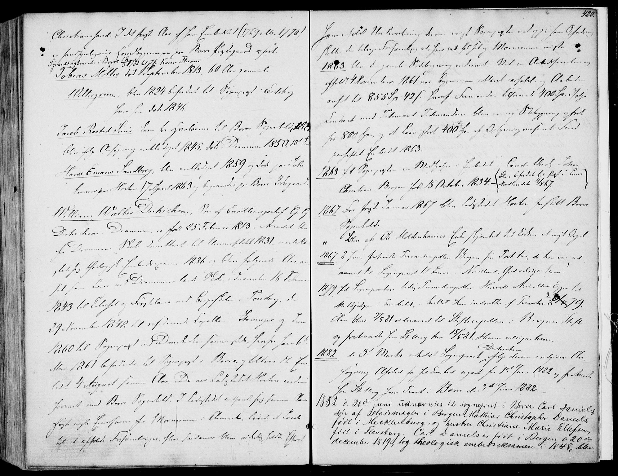 Borre kirkebøker, AV/SAKO-A-338/F/Fa/L0006: Parish register (official) no. I 6, 1852-1862, p. 420