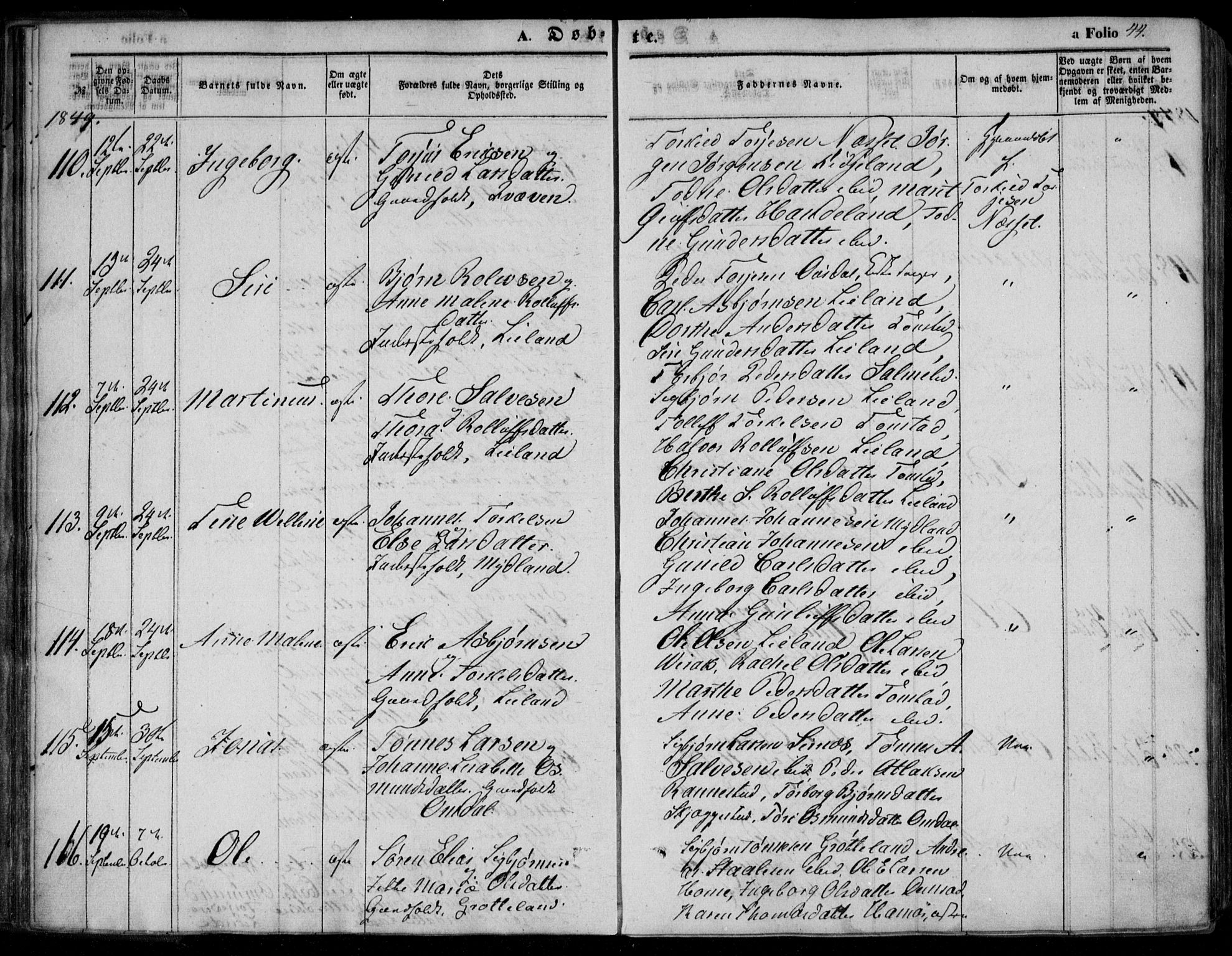 Bakke sokneprestkontor, AV/SAK-1111-0002/F/Fa/Faa/L0005: Parish register (official) no. A 5, 1847-1855, p. 44