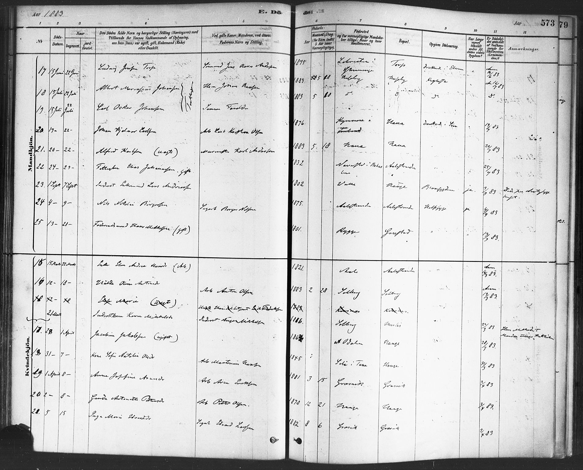 Onsøy prestekontor Kirkebøker, SAO/A-10914/F/Fa/L0006: Parish register (official) no. I 6, 1878-1898, p. 573