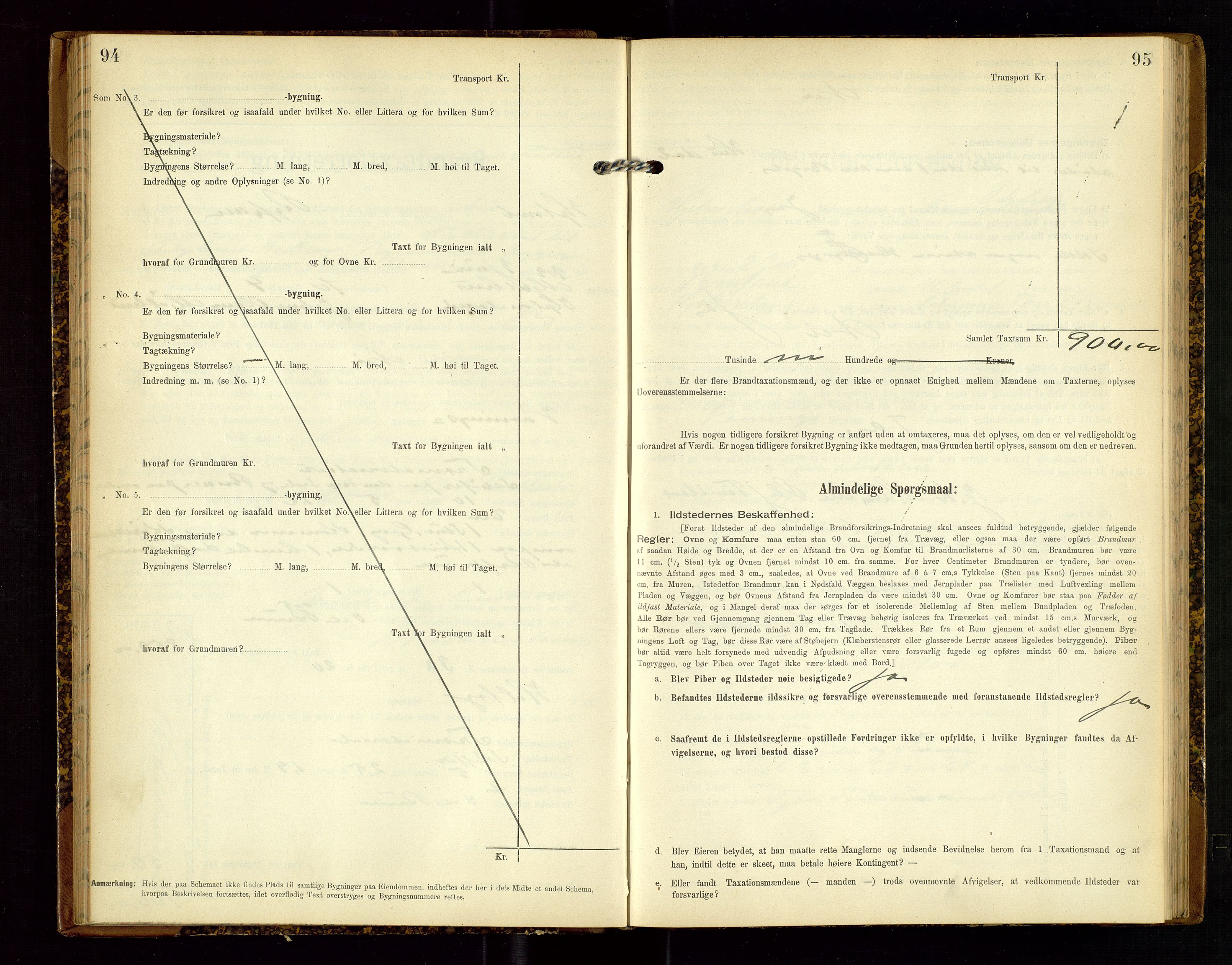 Hjelmeland lensmannskontor, SAST/A-100439/Gob/L0002: "Brandtaxationsprotokol", 1904-1920, p. 94-95