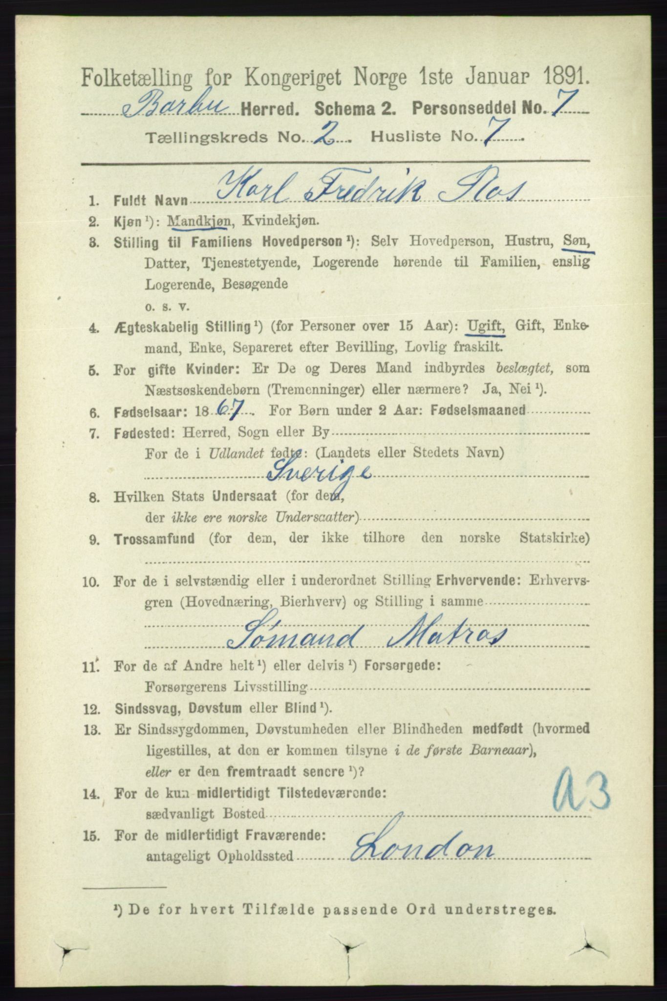 RA, 1891 census for 0990 Barbu, 1891, p. 966