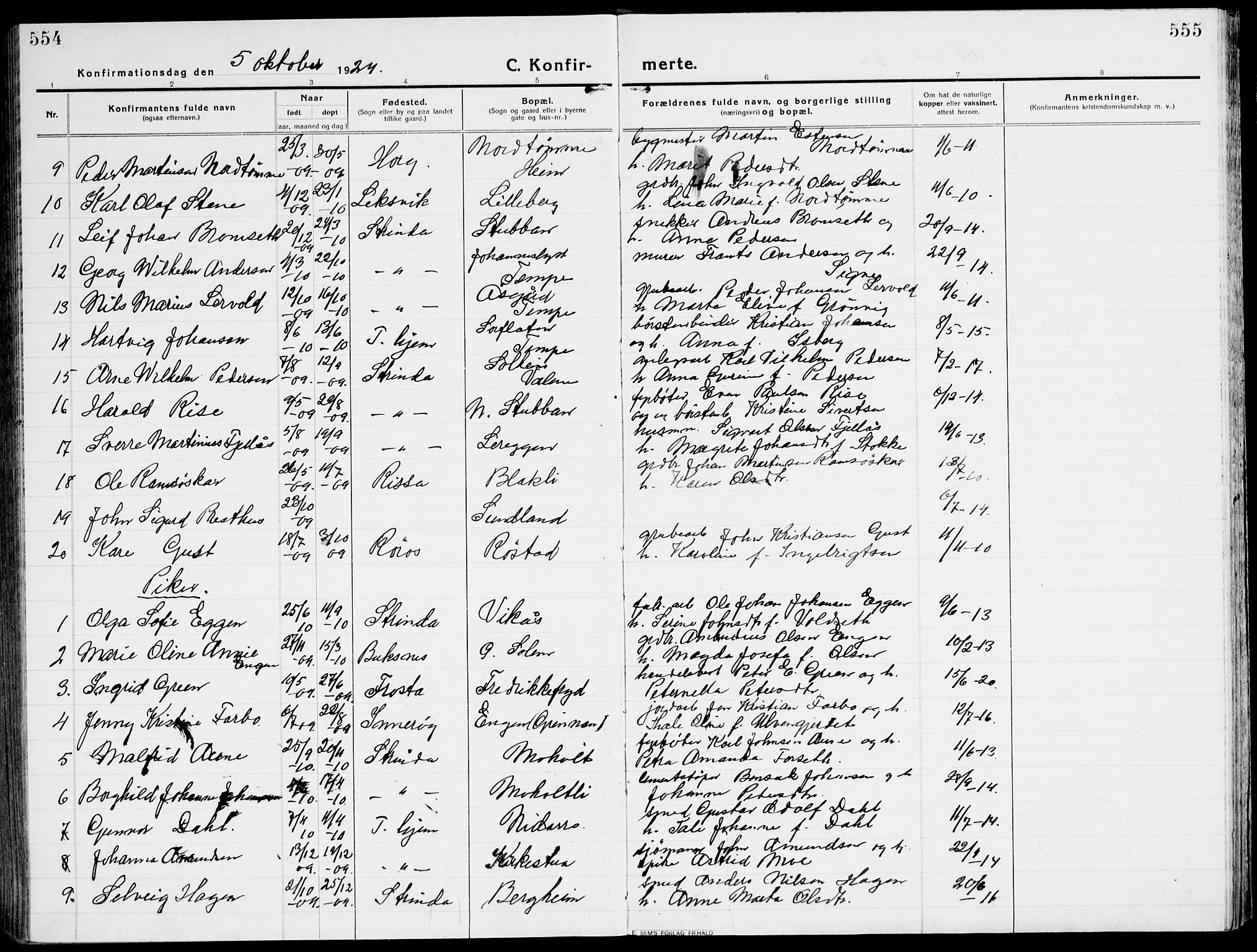 Ministerialprotokoller, klokkerbøker og fødselsregistre - Sør-Trøndelag, SAT/A-1456/607/L0321: Parish register (official) no. 607A05, 1916-1935, p. 554-555