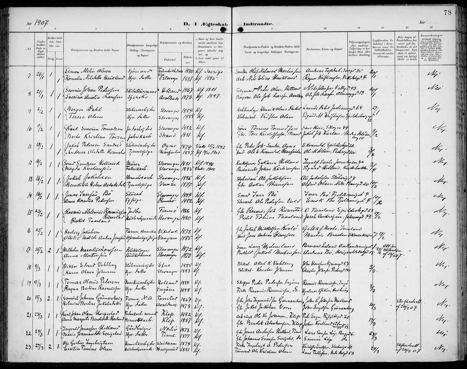 St. Johannes sokneprestkontor, SAST/A-101814/002/B/L0001: Parish register (official) no. A 8, 1899-1917, p. 78