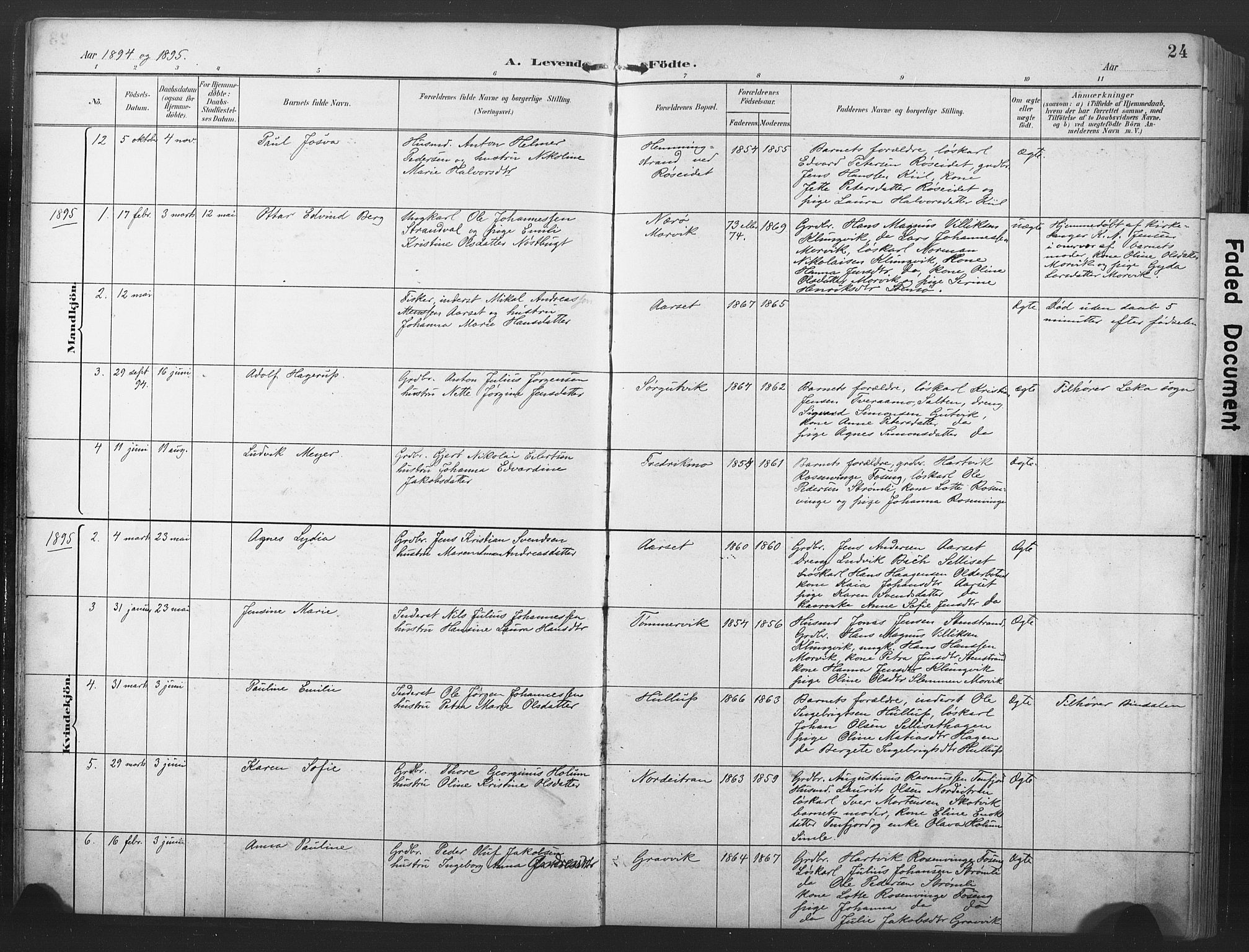 Ministerialprotokoller, klokkerbøker og fødselsregistre - Nord-Trøndelag, AV/SAT-A-1458/789/L0706: Parish register (copy) no. 789C01, 1888-1931, p. 24